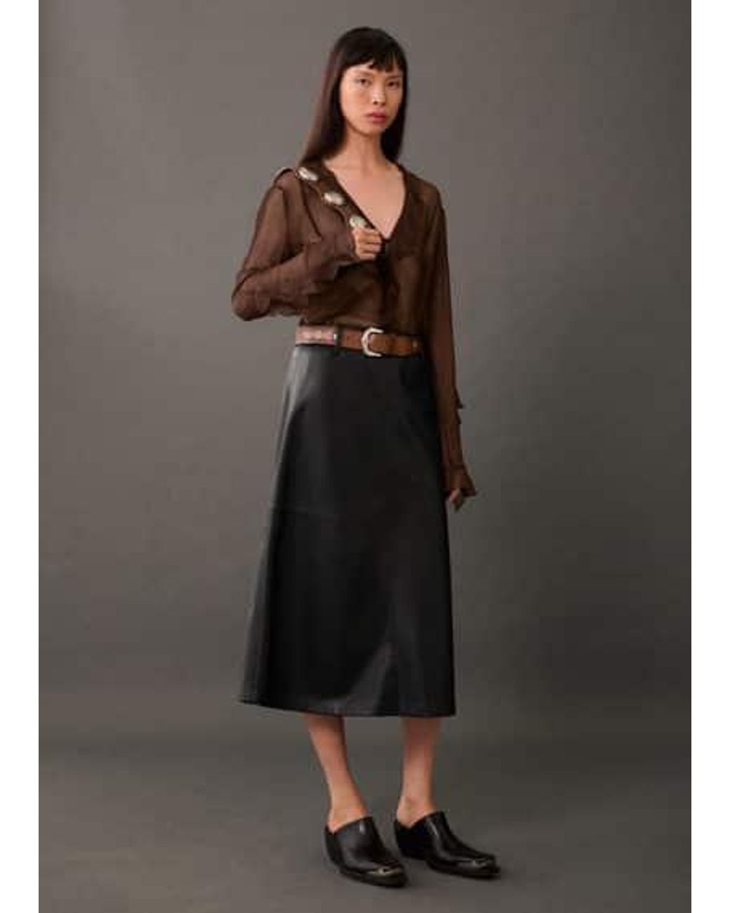 Mango Leather Effect Midi Skirt in Grey Lyst UK