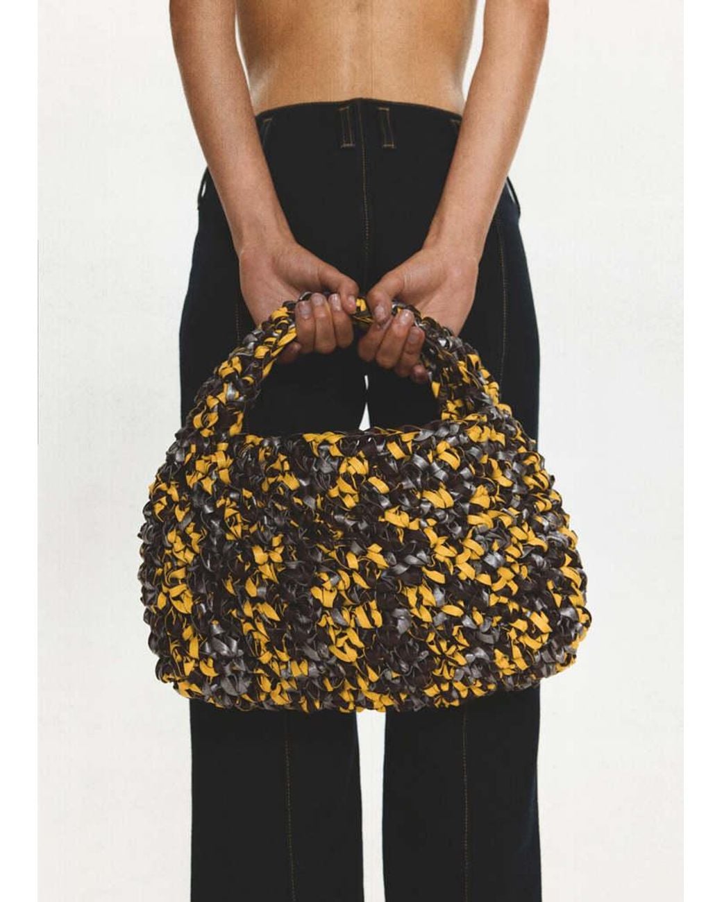 Mango Multicolor Handmade Woven Leather Handbag