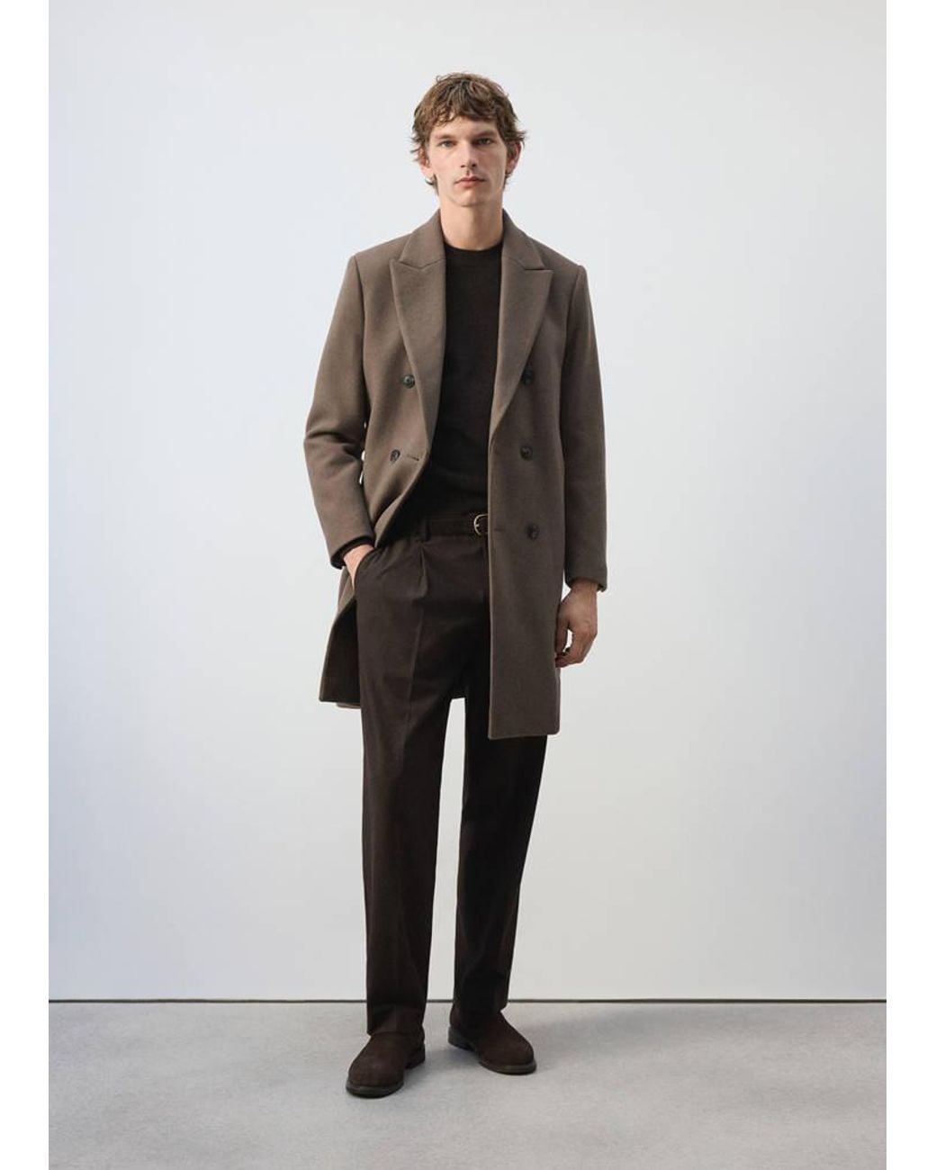 Mango Gray Wool-Blend Coat With Button Fastening for men