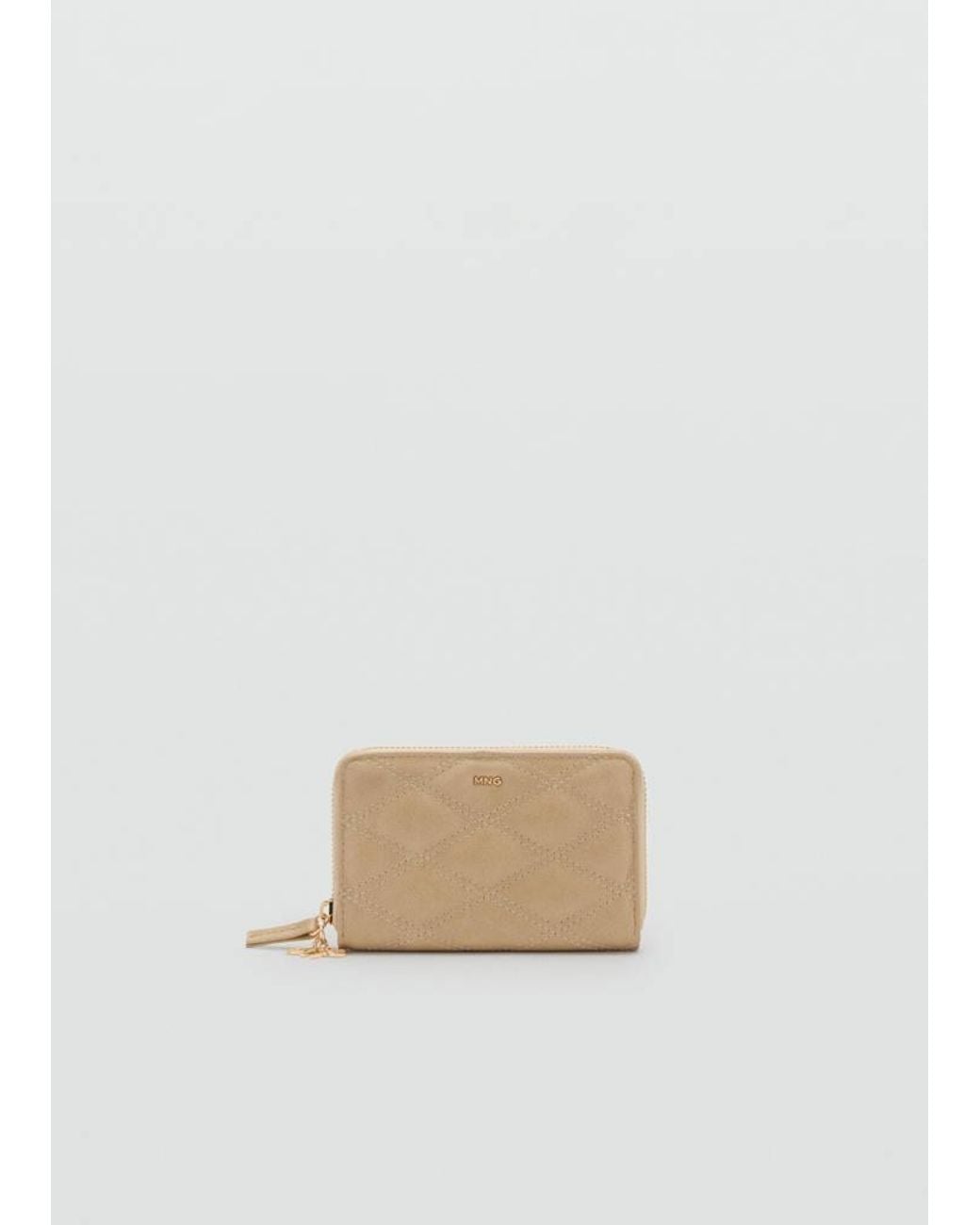 Mango White Faux Leather Wallet With Geometric Topstitching