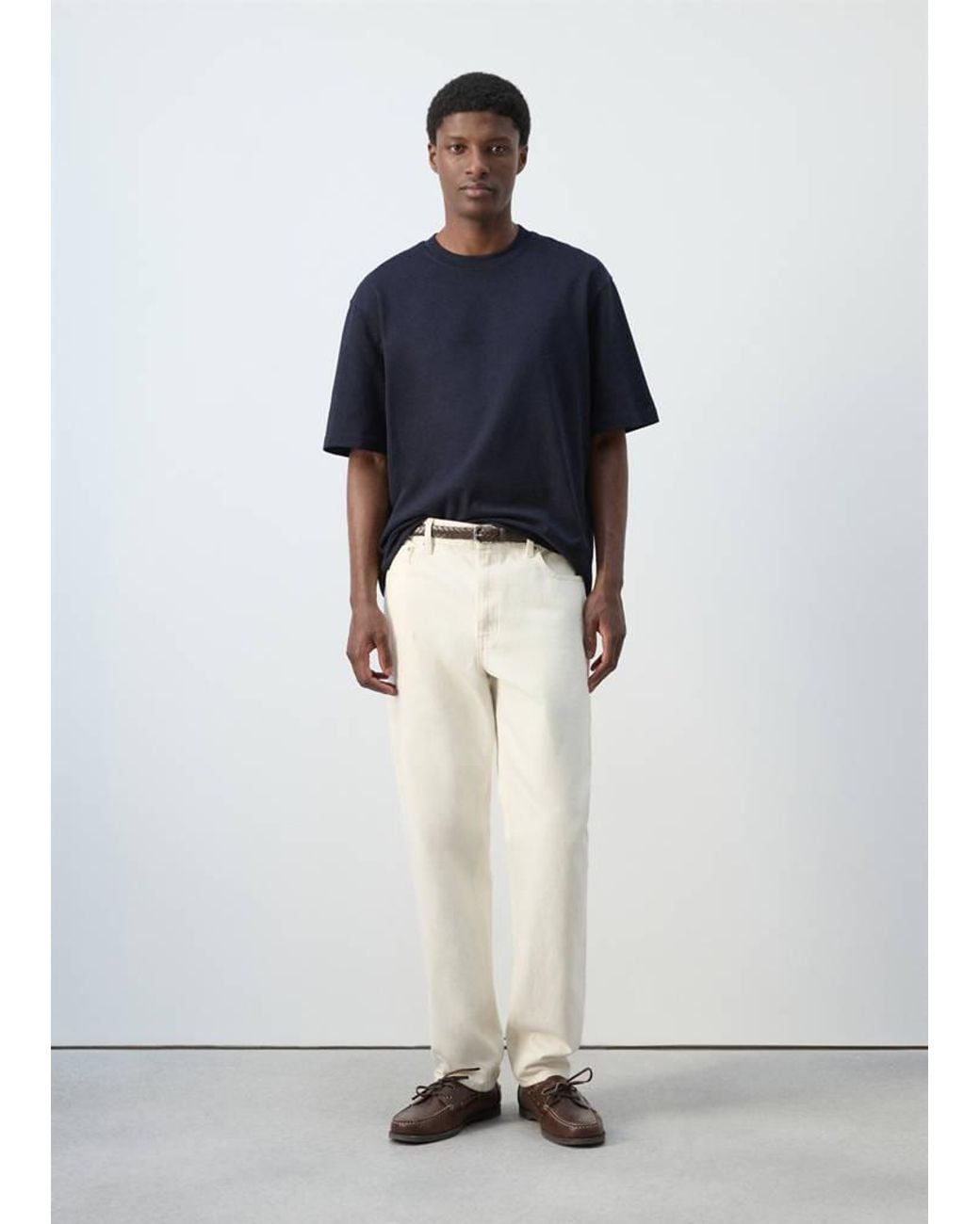 Mango White Relaxed Fit T-Shirt 260Gsm for men
