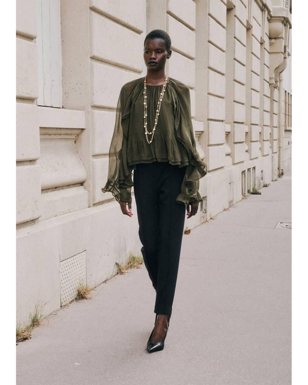 Mango Natural Semi-Transparent Ruffled Blouse