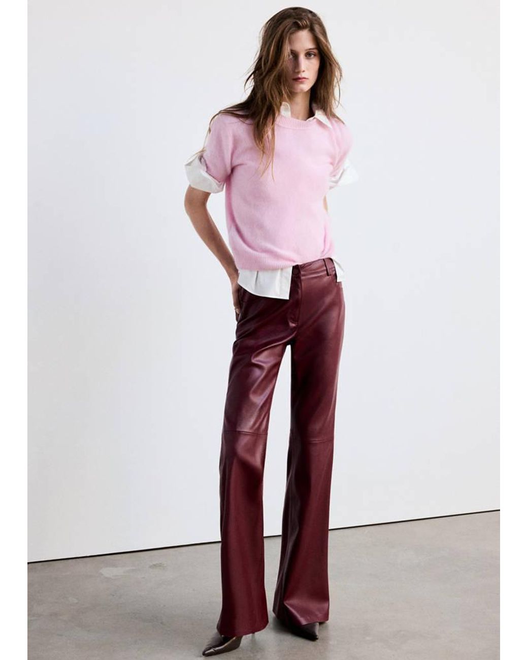 Mango Faux-Leather Flared Trousers