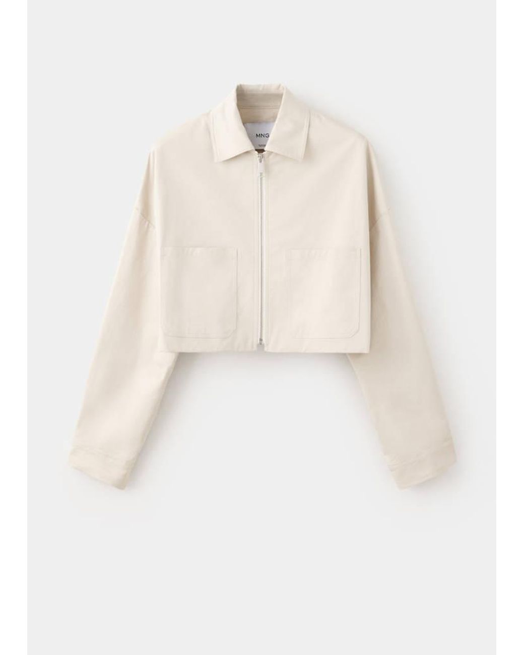 Mango White Cropped Jacket With Pockets