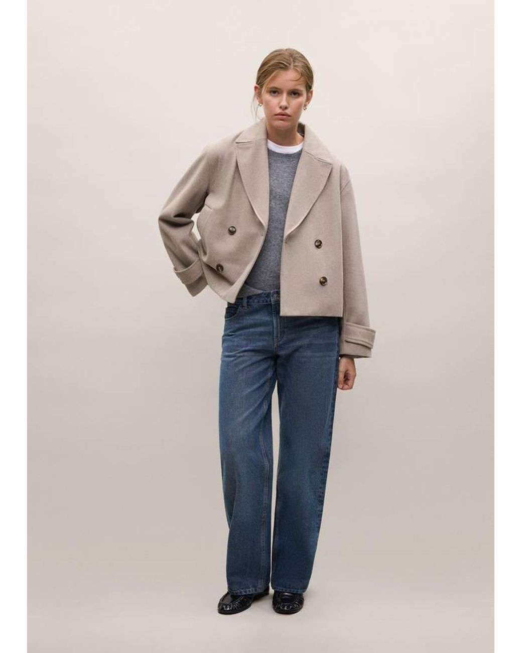 MANGO TEEN Blue Wool-Blend Coat With Button Fastening