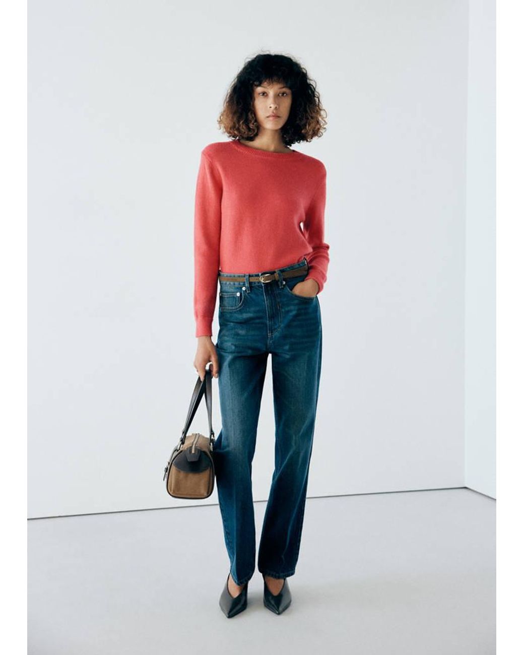 Mango Red Round-Neck Knitted Sweater