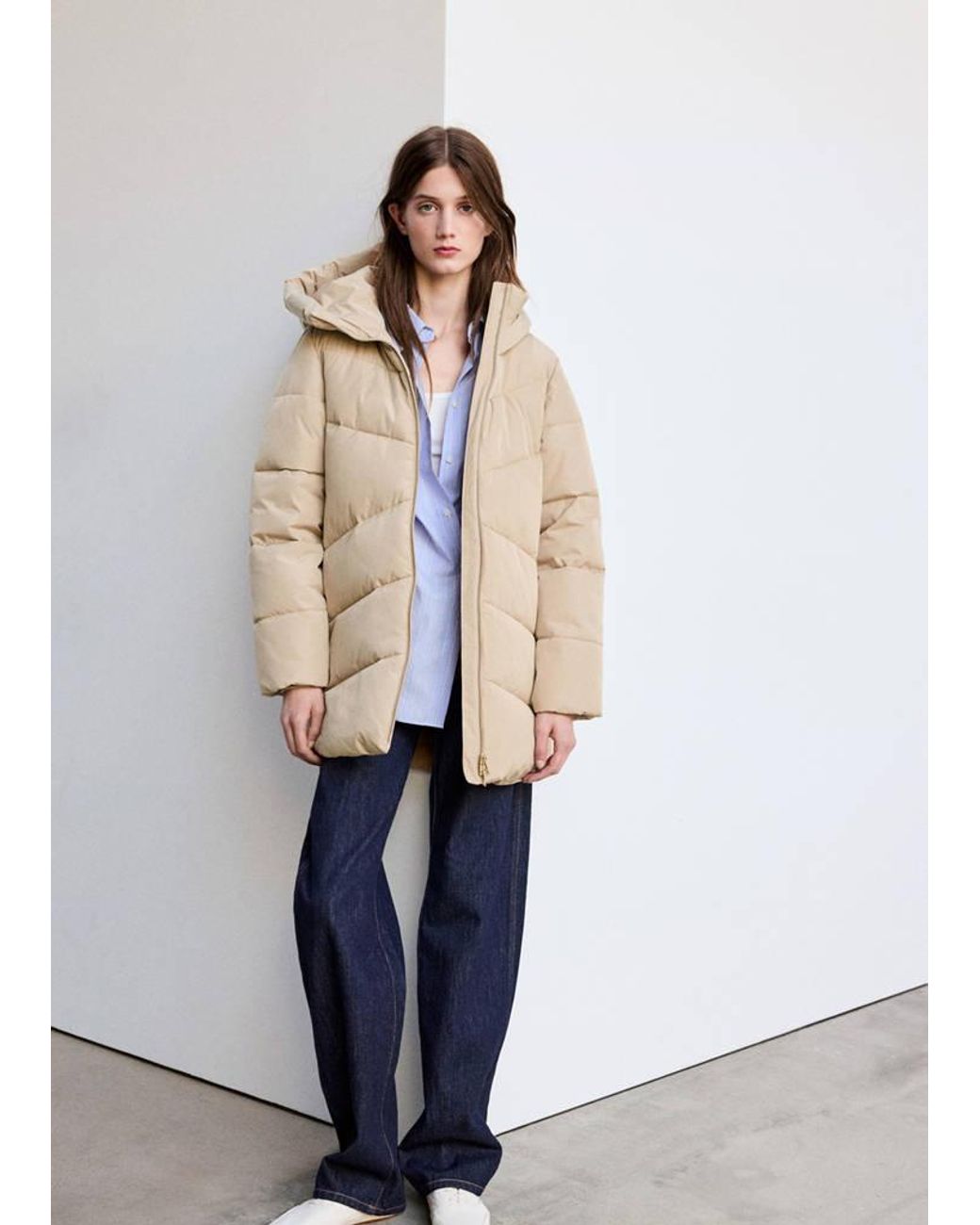 Mango White Hood Puffer Coat