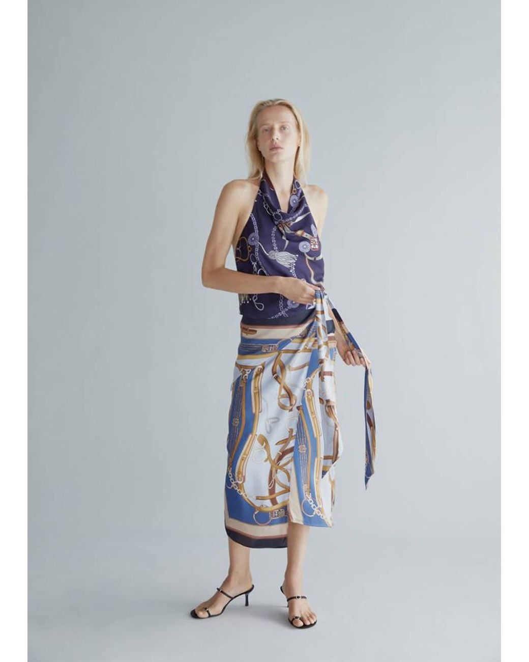 Mango White Printed Chain Halterneck Top