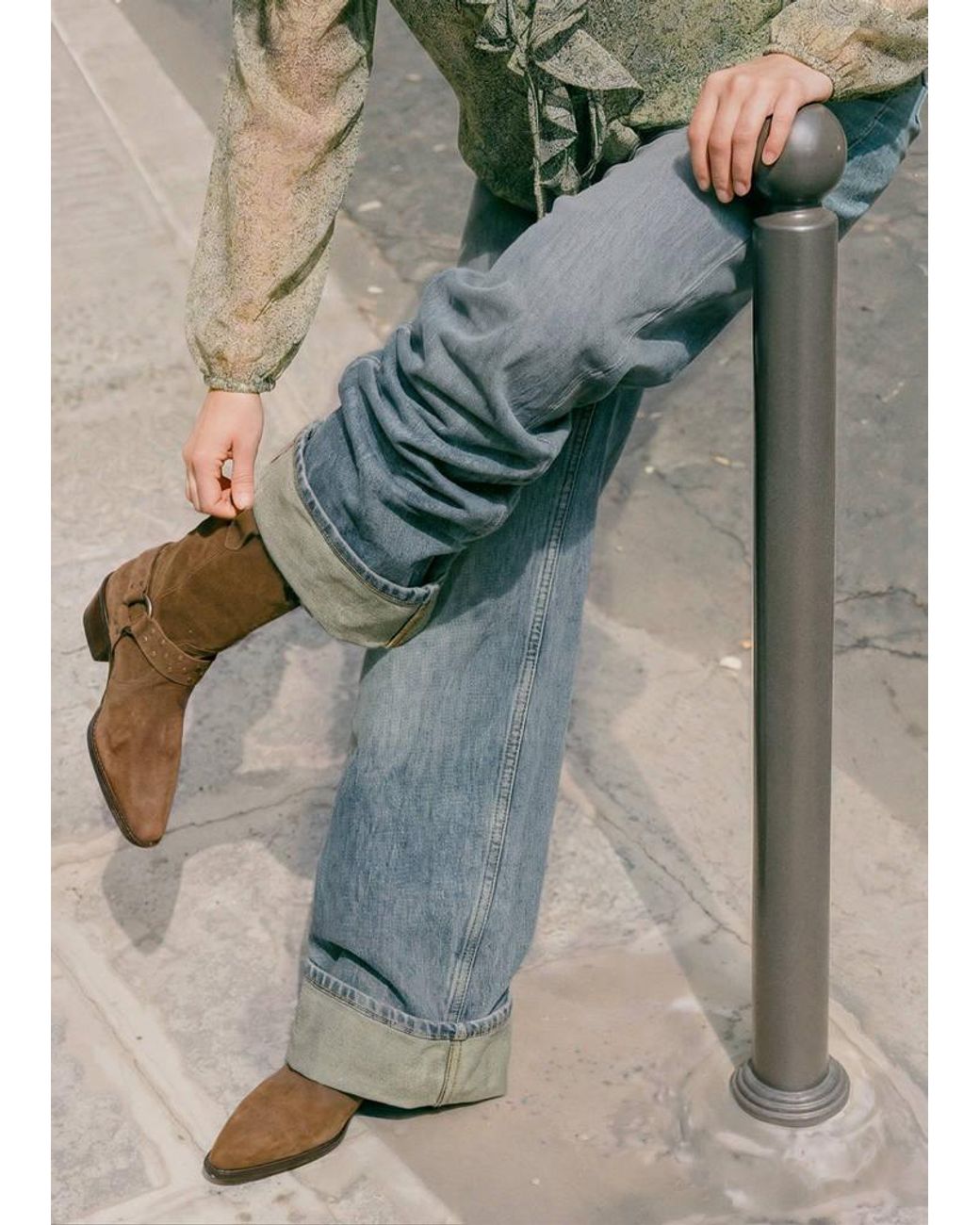 MANGO TEEN Brown Suede Leather Boot With Strap Details