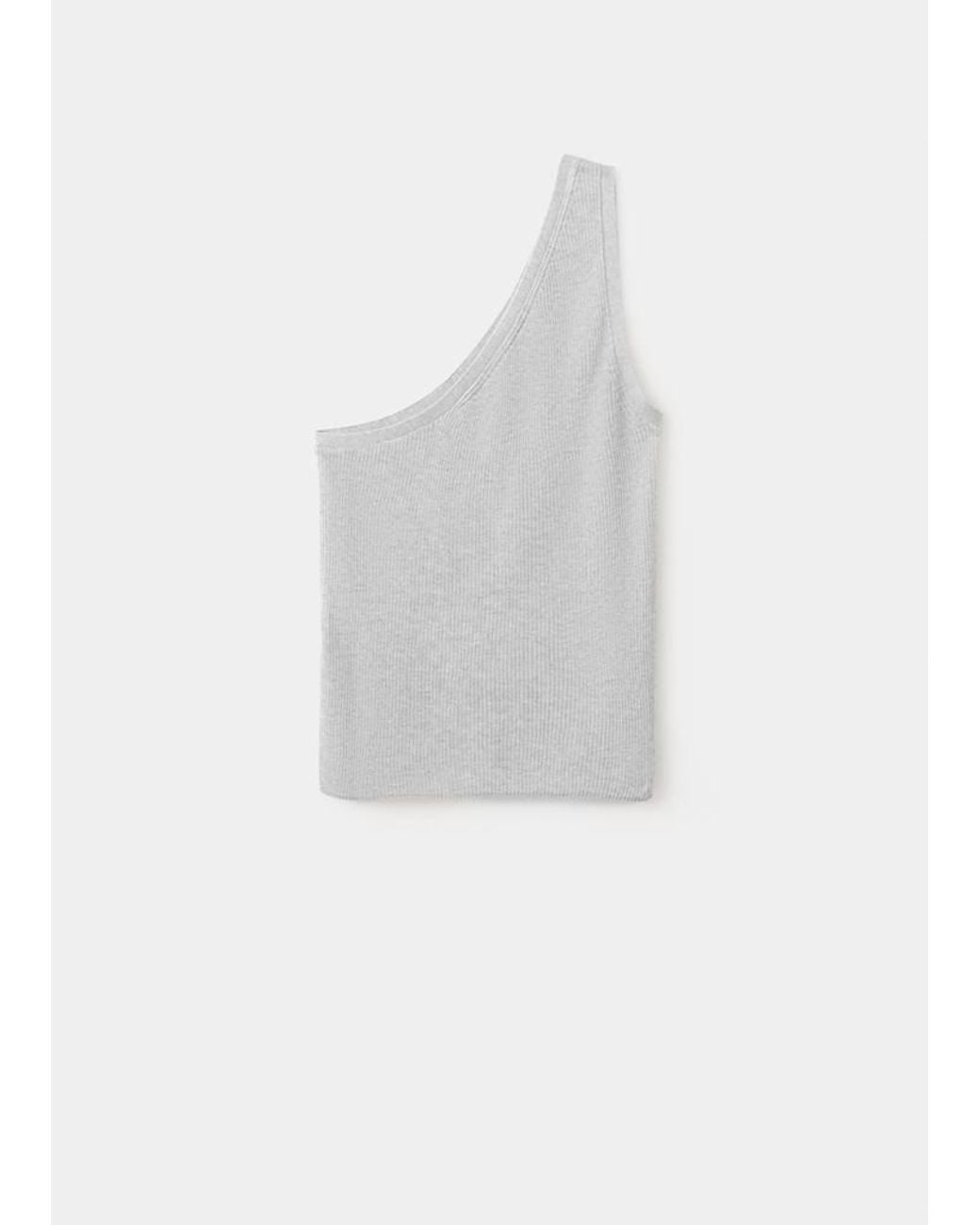 Mango White Asymmetrical Ribbed Top