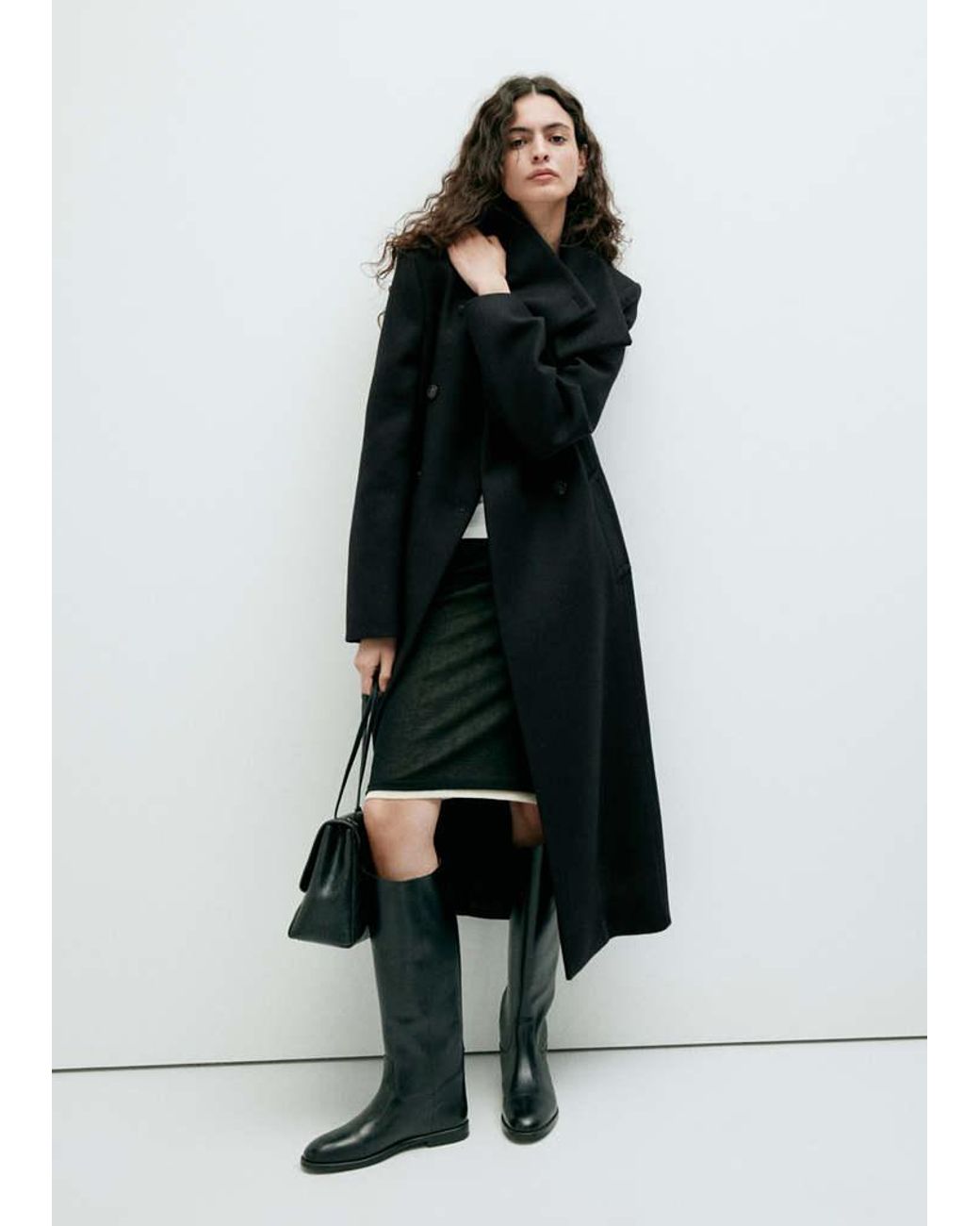 Mango Black Manteco Wool Coat With Funnel Neck