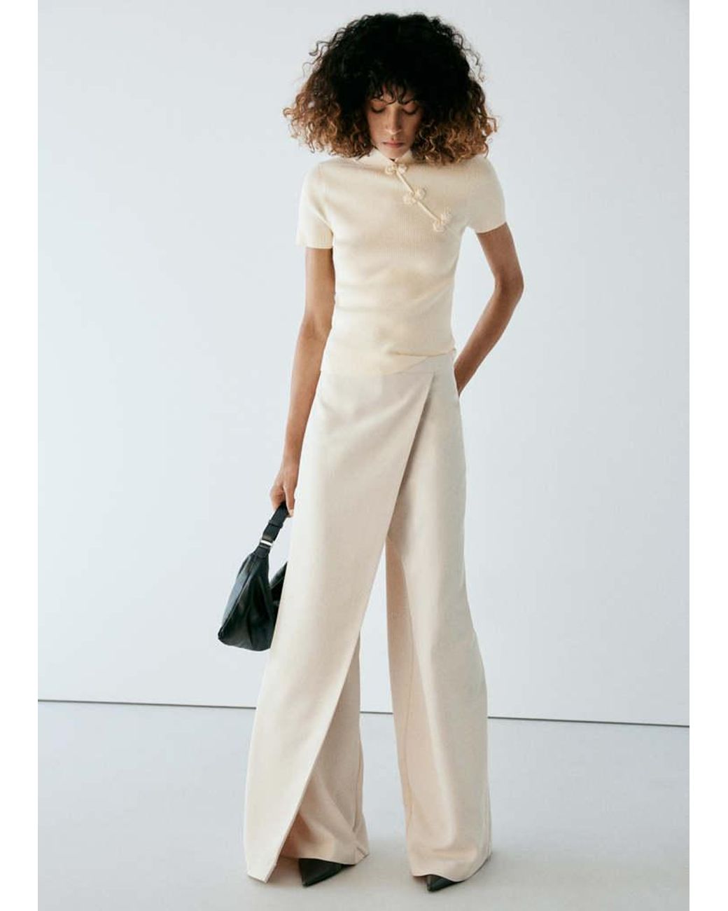 Mango White Ribbed Knitted Jumper With Frog Closures