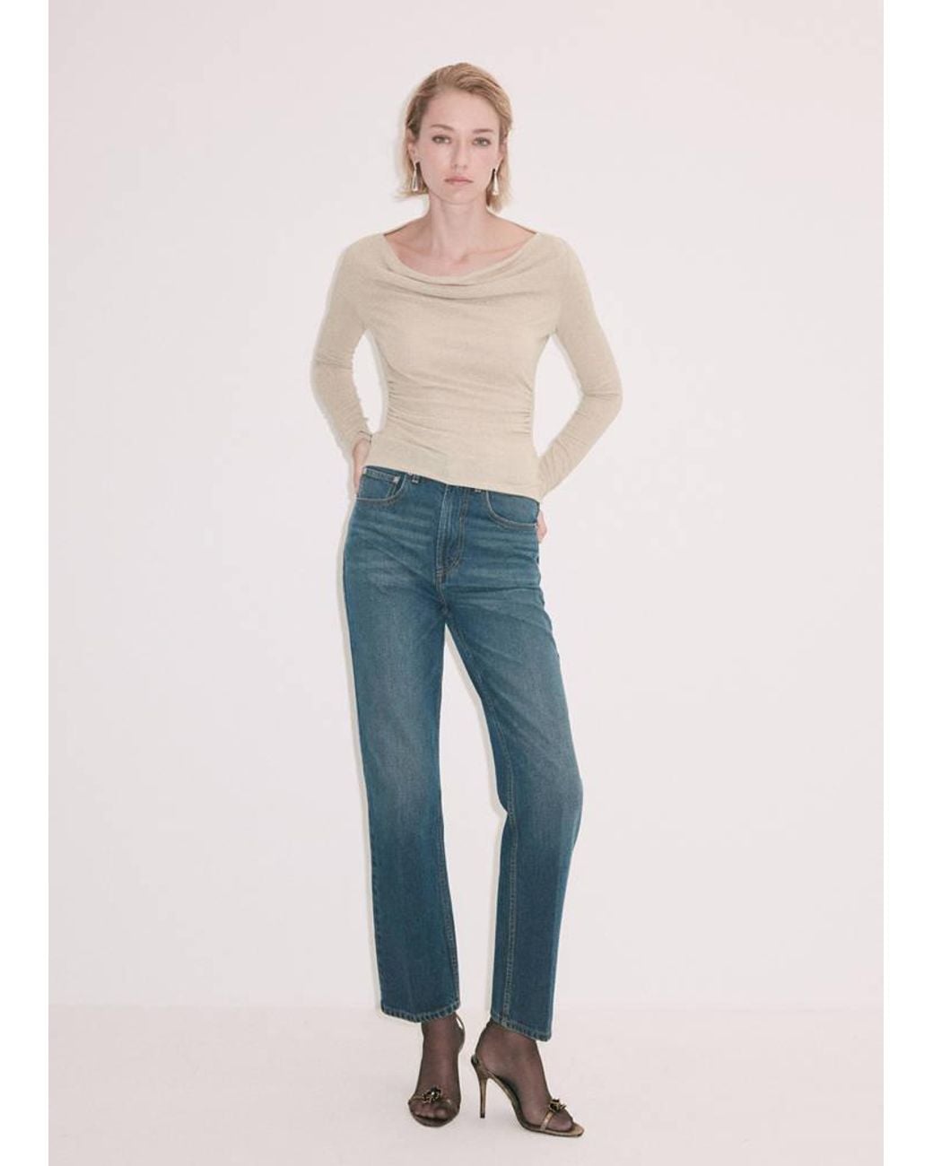 Mango Blue Draped Lurex Knit Jumper