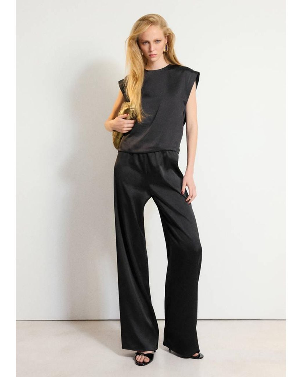 Mango Black Sleeveless Satin Blouse