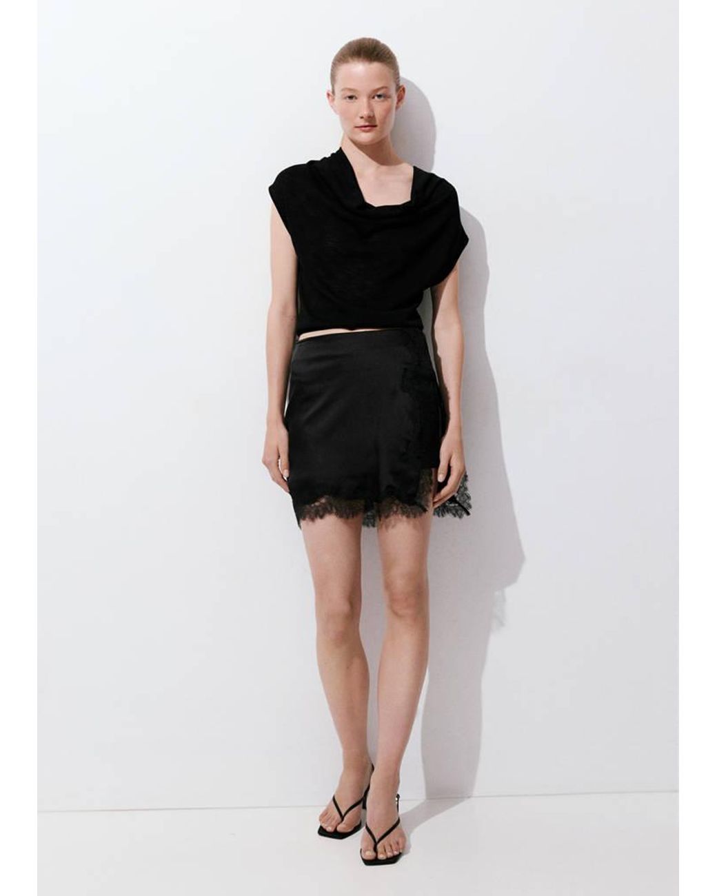 Mango Black Lace Slip Skirt