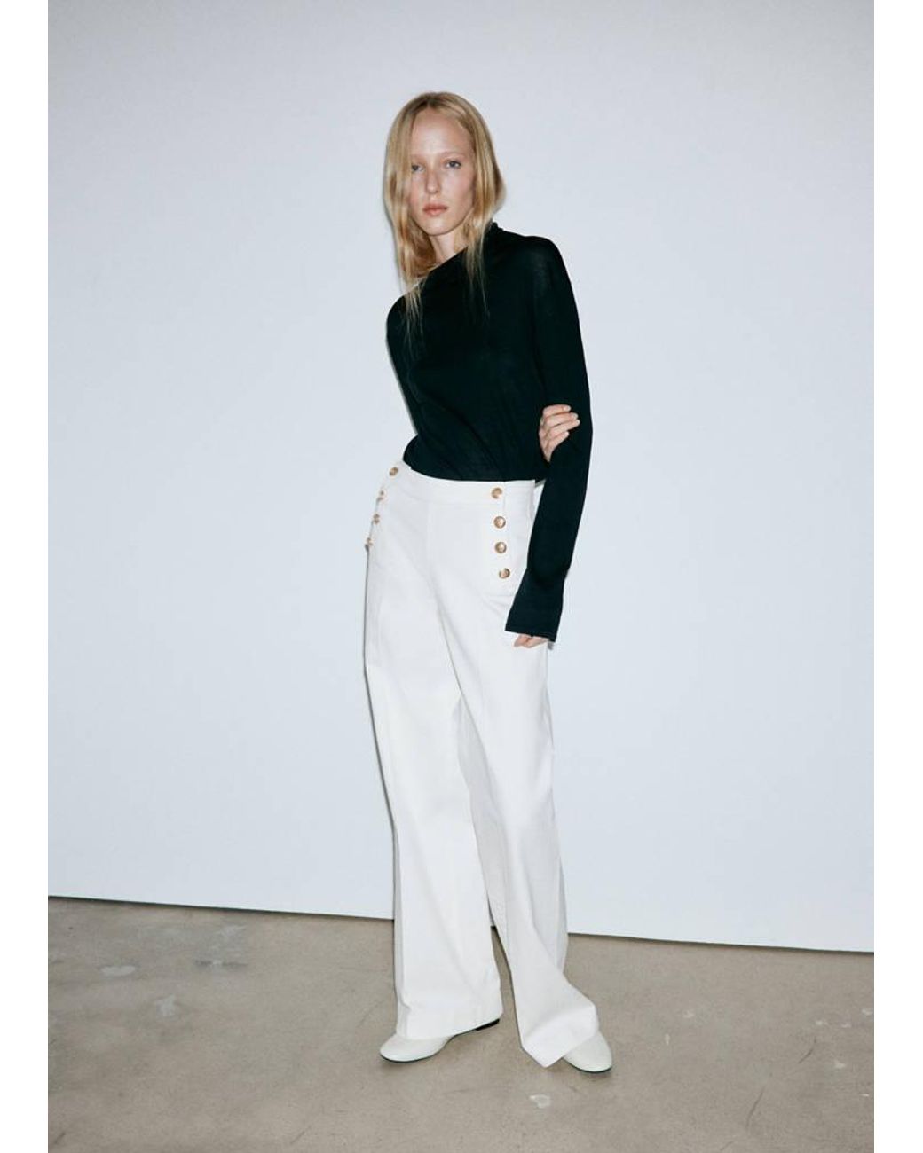 Mango White Wide-Leg Jeans With Side Buttons