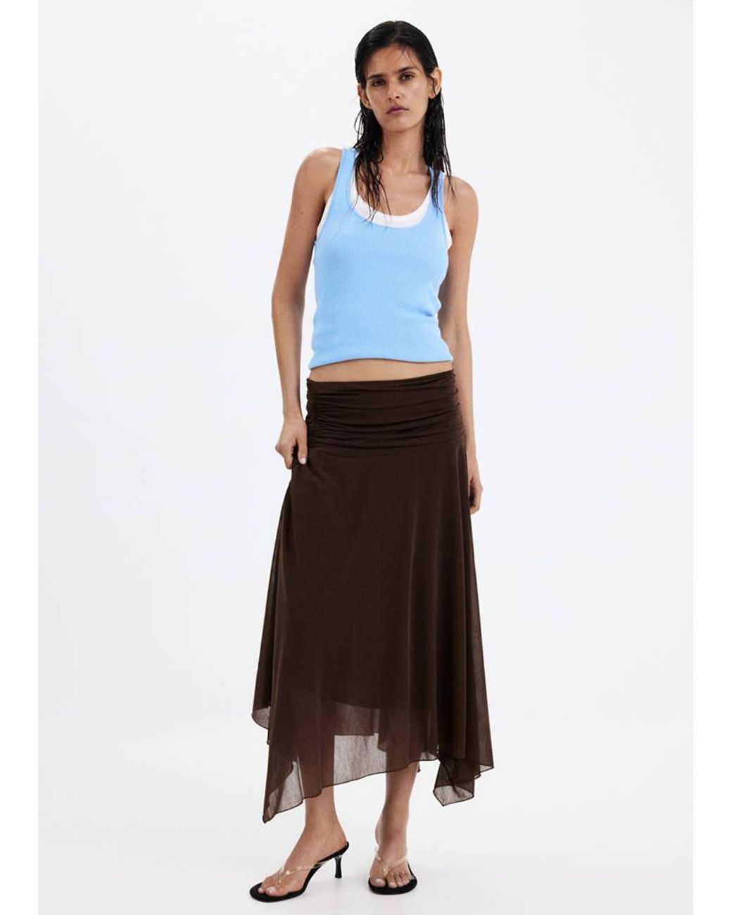 Mango Blue Fitted Ribbed Top