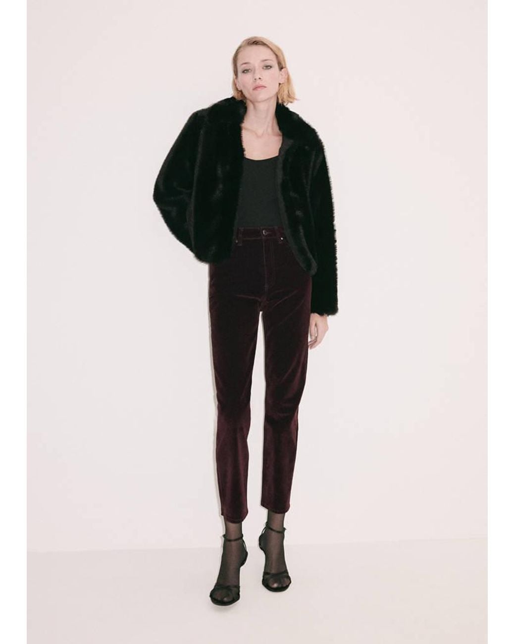 Mango Black Skinny Velvet Trousers