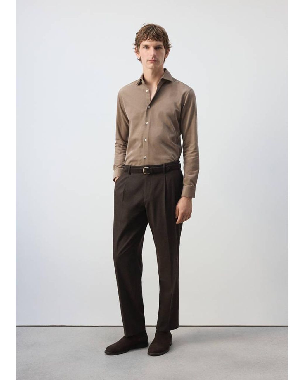 Mango Gray Slim Fit Microcord Shirt for men