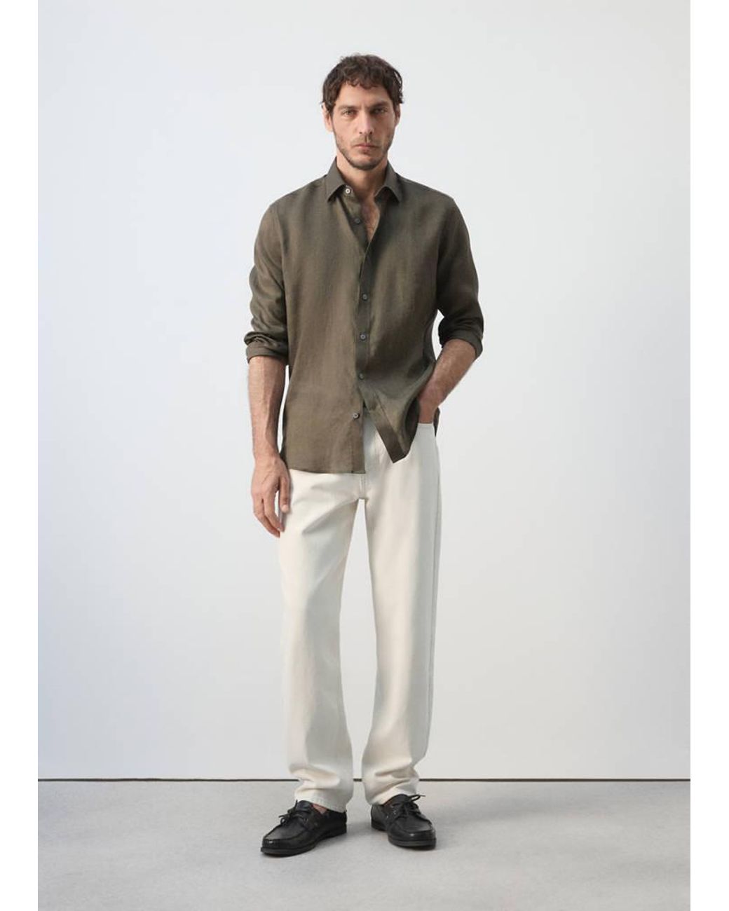 Mango White Regular-Fit 100% Linen Shirt for men