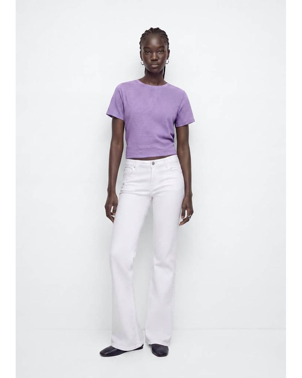 MANGO TEEN Purple Fine-Striped Cotton T-Shirt