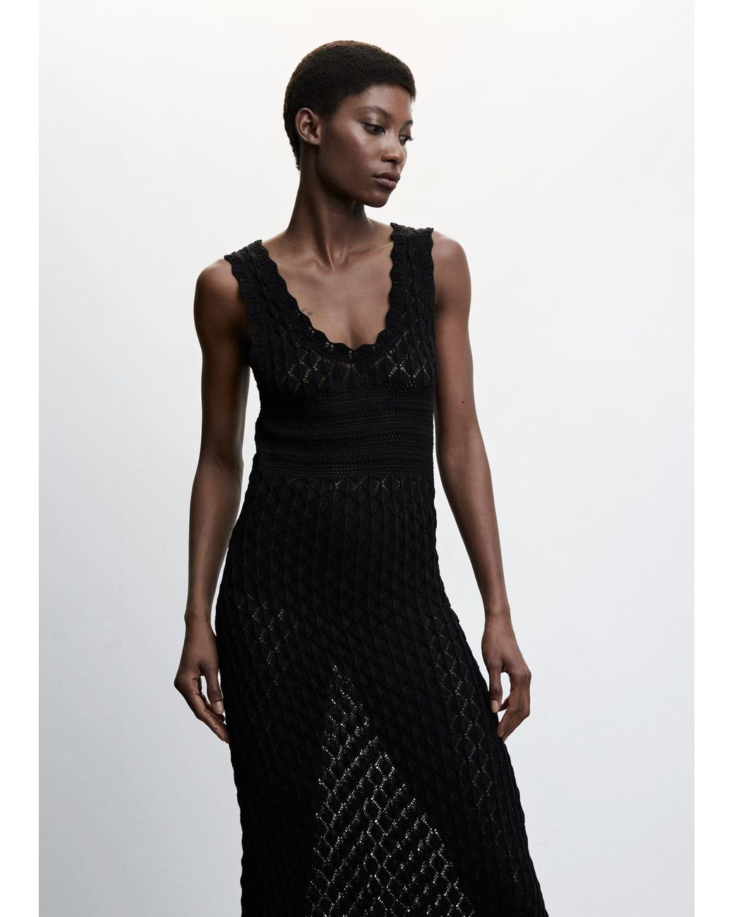 Mango Open work Long Dress in Black Lyst UK