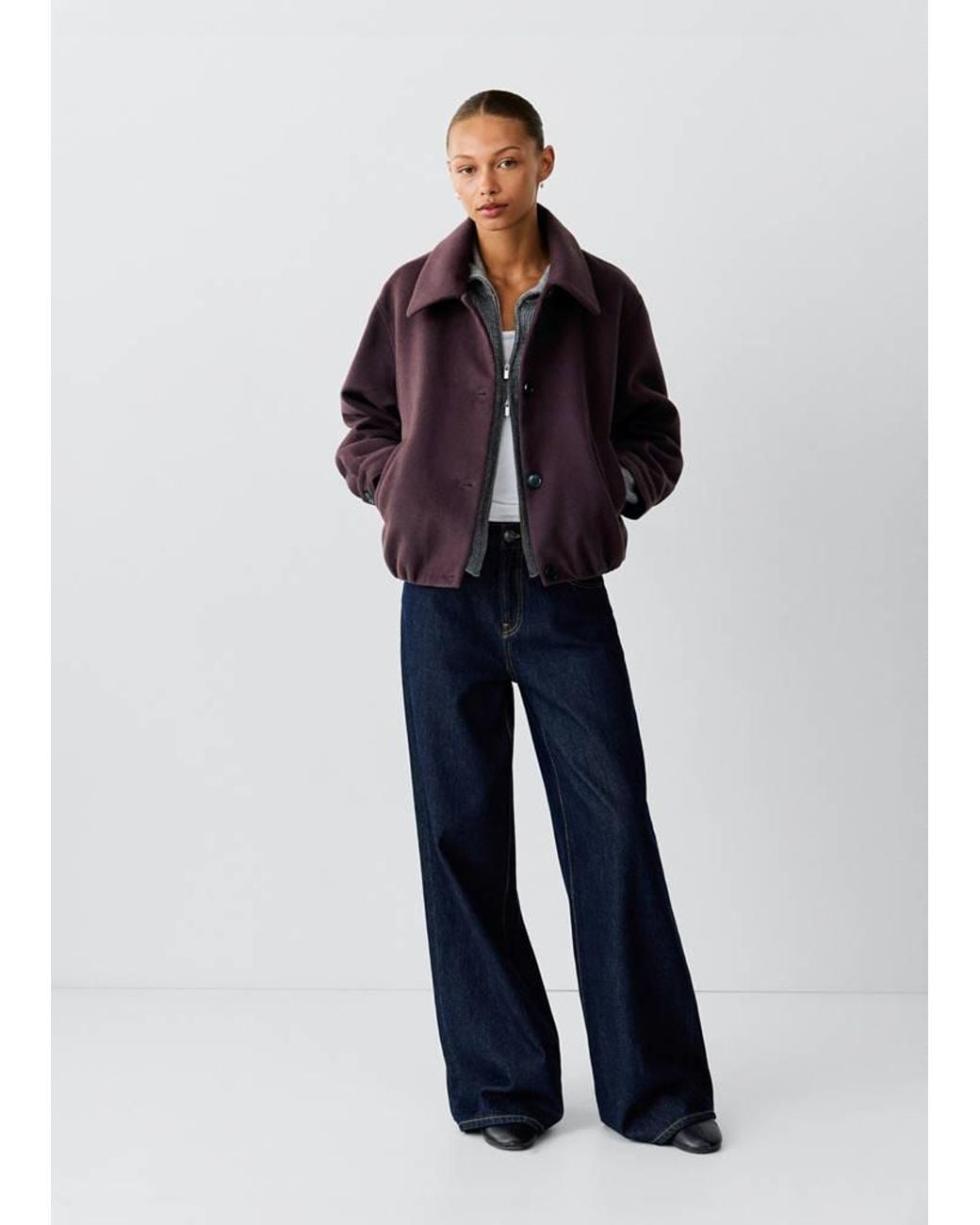 MANGO TEEN Blue Short Coat With A Shirt Collar