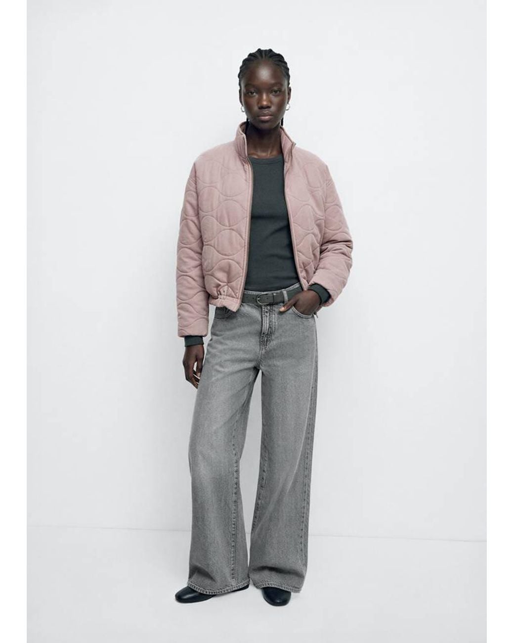 MANGO TEEN Gray Quilted Jacket With Stitched Detailing