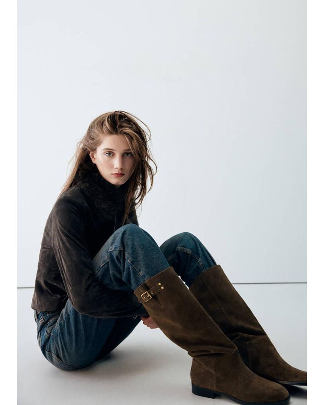 Mango Black Bukled Suede Boots