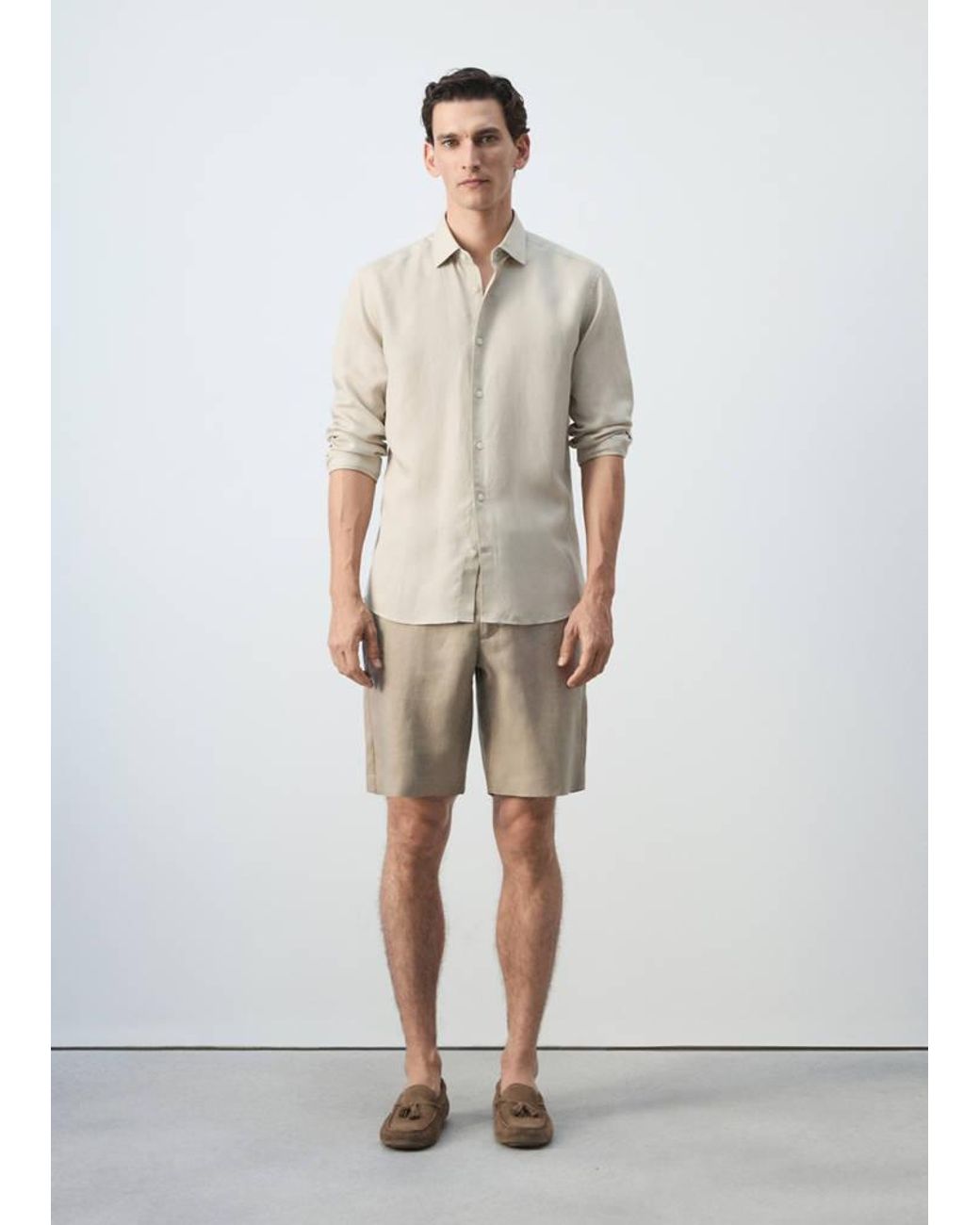Mango Natural Regular Fit Lyocell-Linen Blend Shirt for men