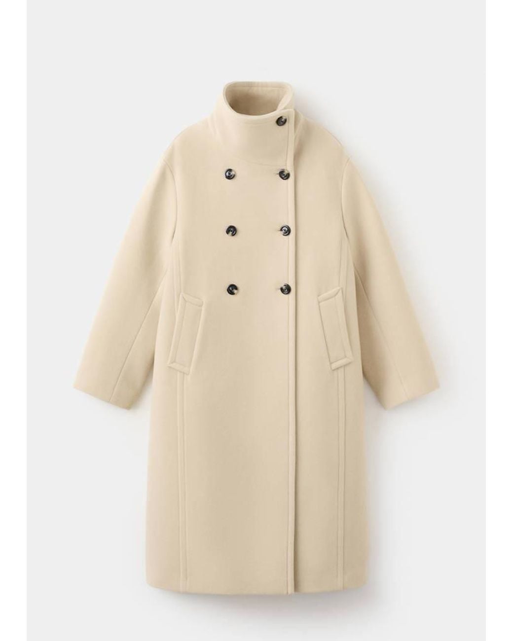 Mango Gray Wool-Blend Funnel-Neck Coat