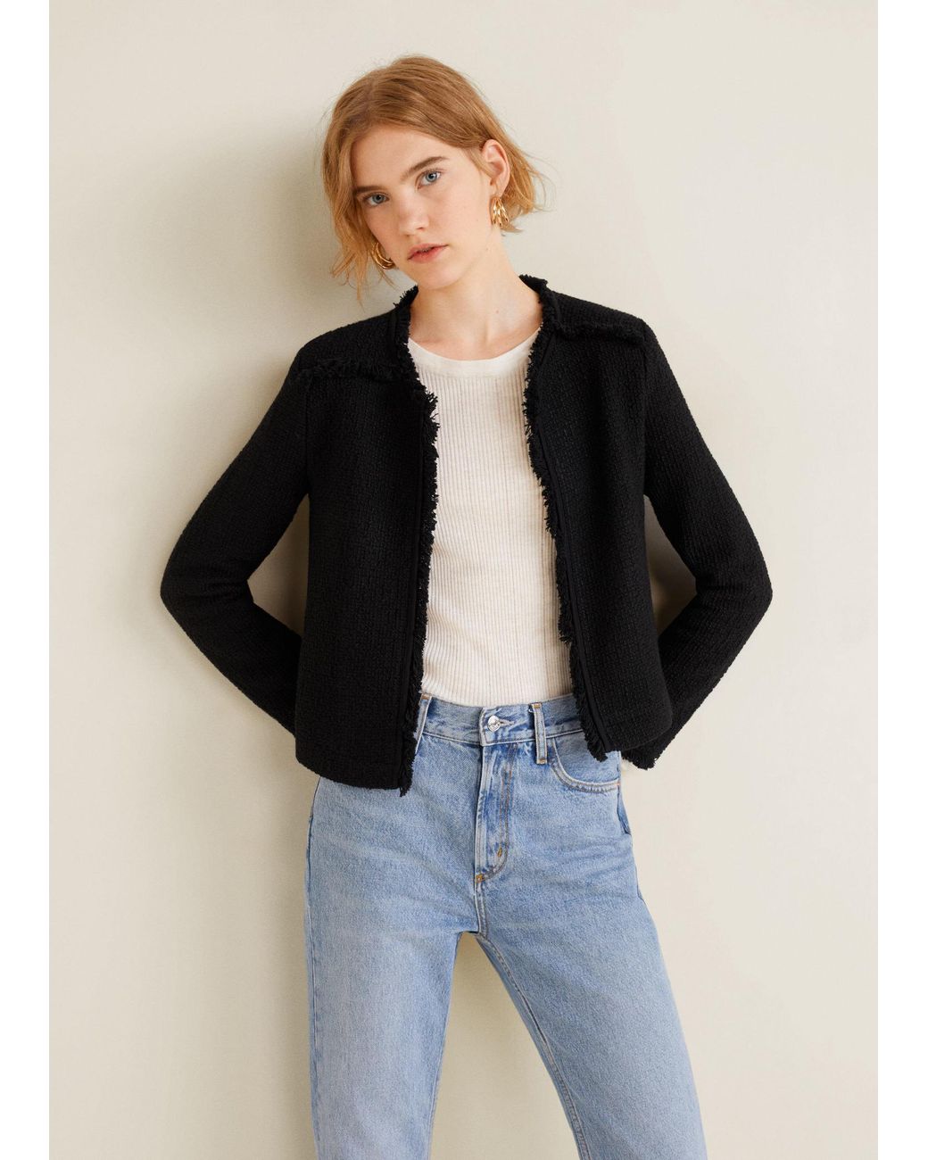 Mango Trim Tweed Jacket in Black | Lyst UK