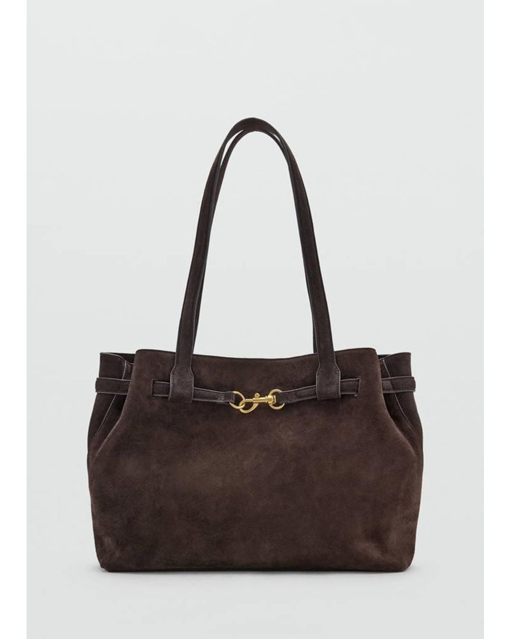 Mango Brown Suede Shopper Bag With Buckle Detail