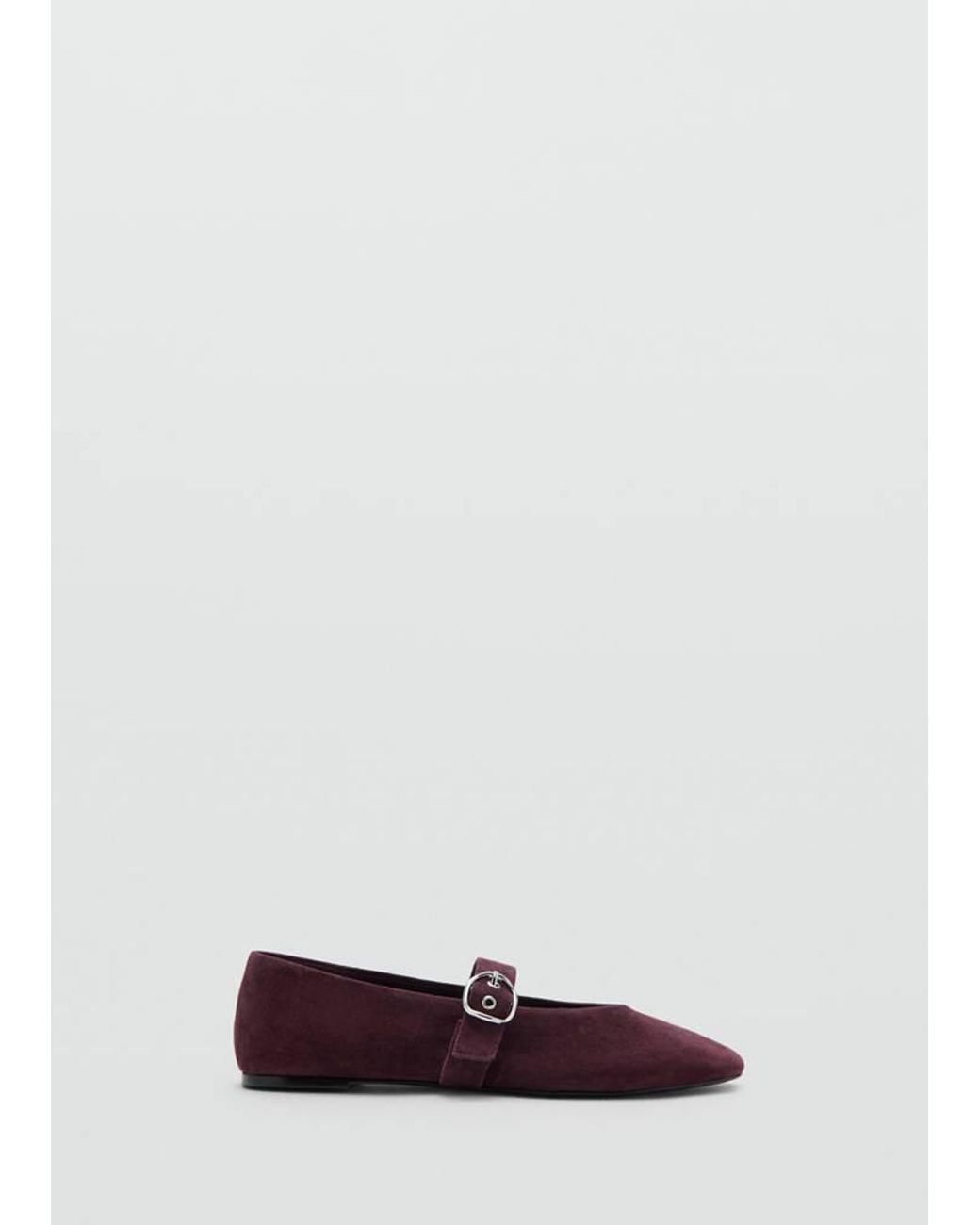 Mango White Buckle Suede Ballerina