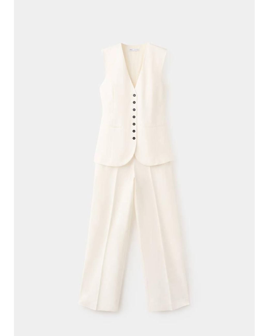 Mango White Linen Playsuit With Buttons