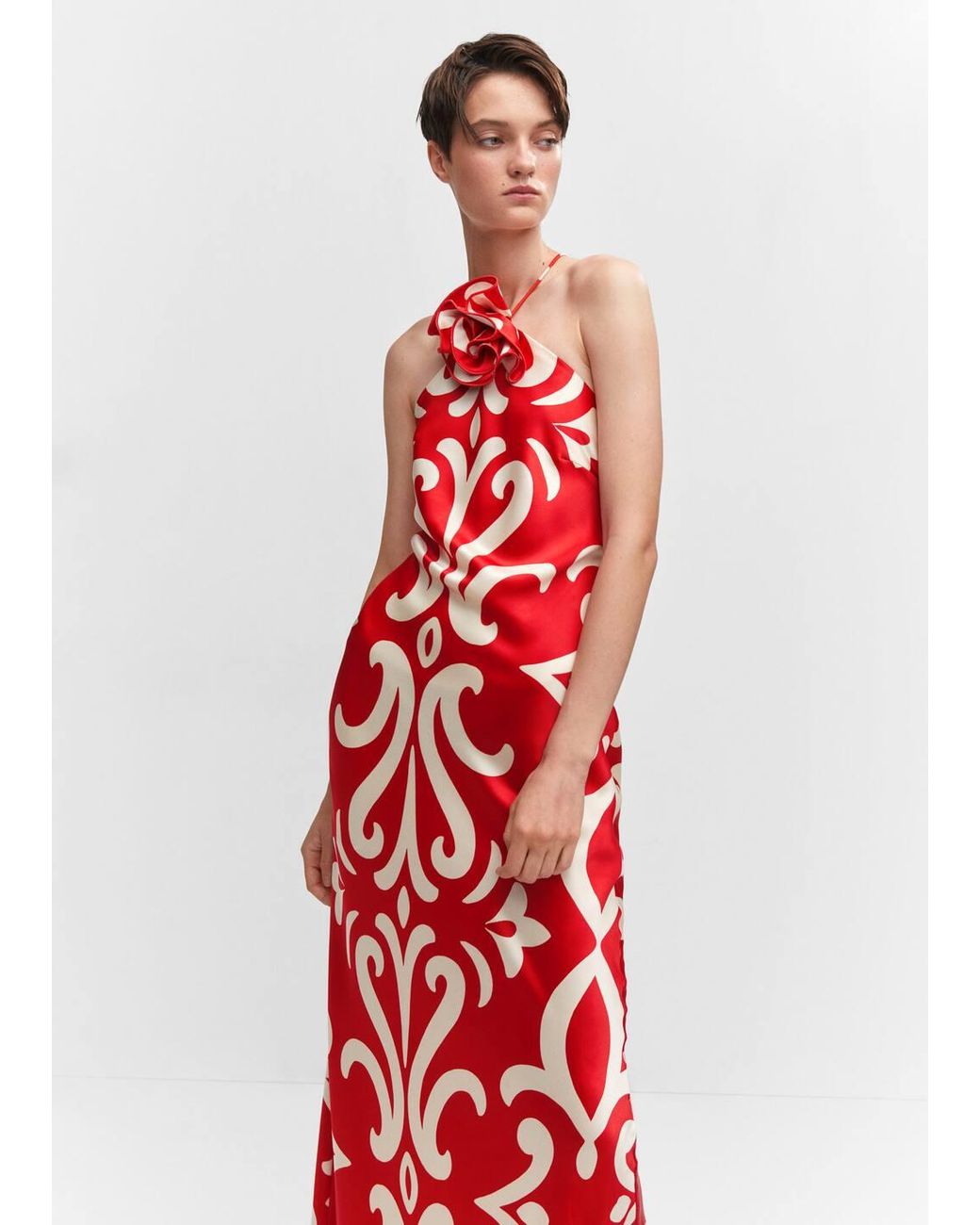 Mango Halter Dress With Flower Detail in Red | Lyst UK