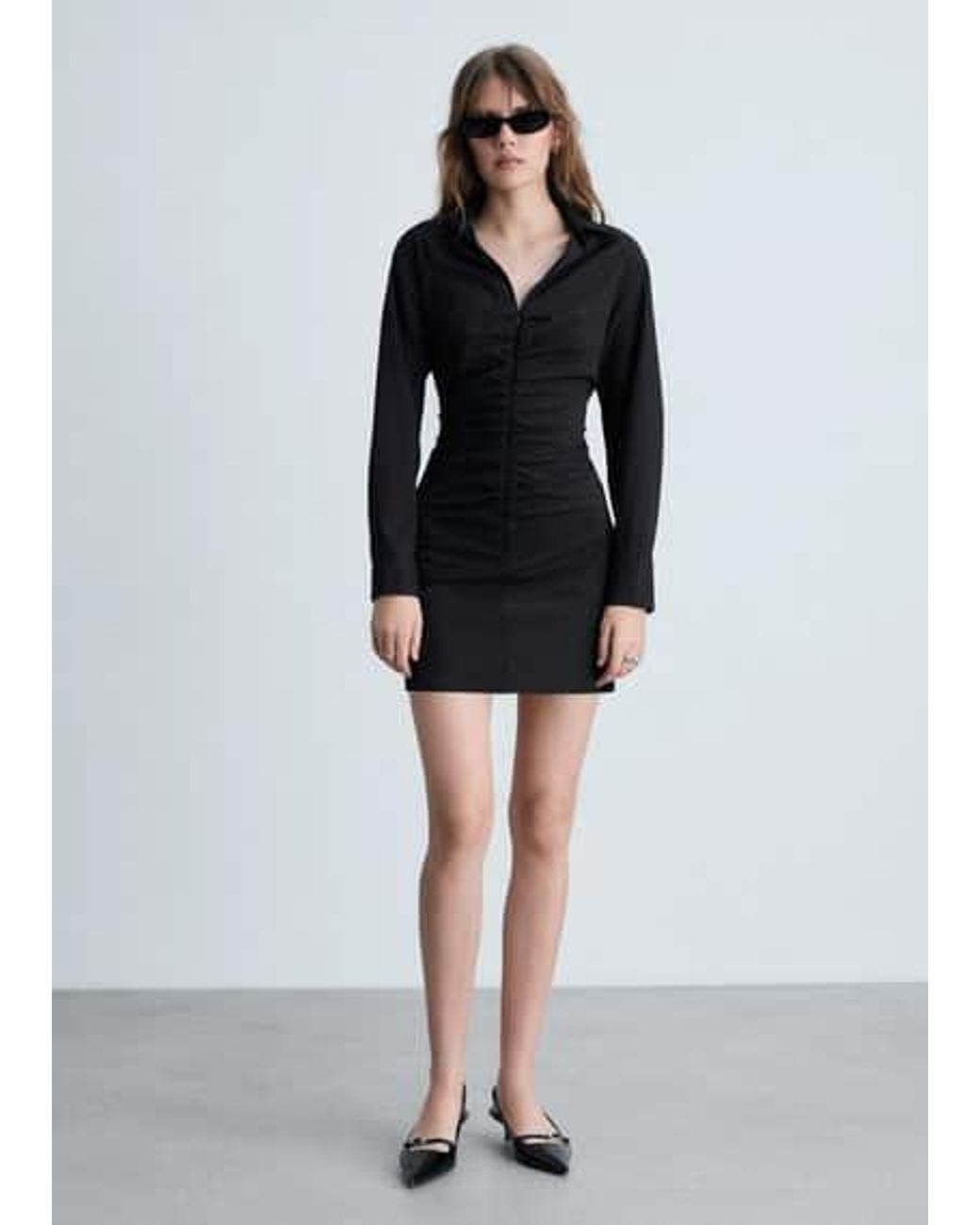 Mango Ruffled Zipper Shirt Dress in Black Lyst UK