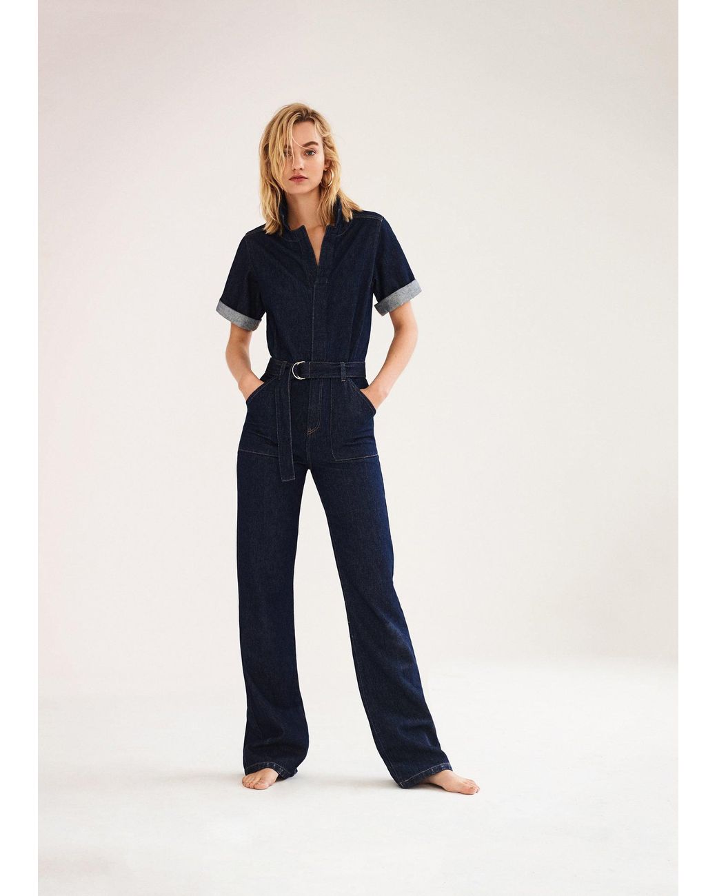 Mango Belt Denim Jumpsuit in Blue | Lyst UK