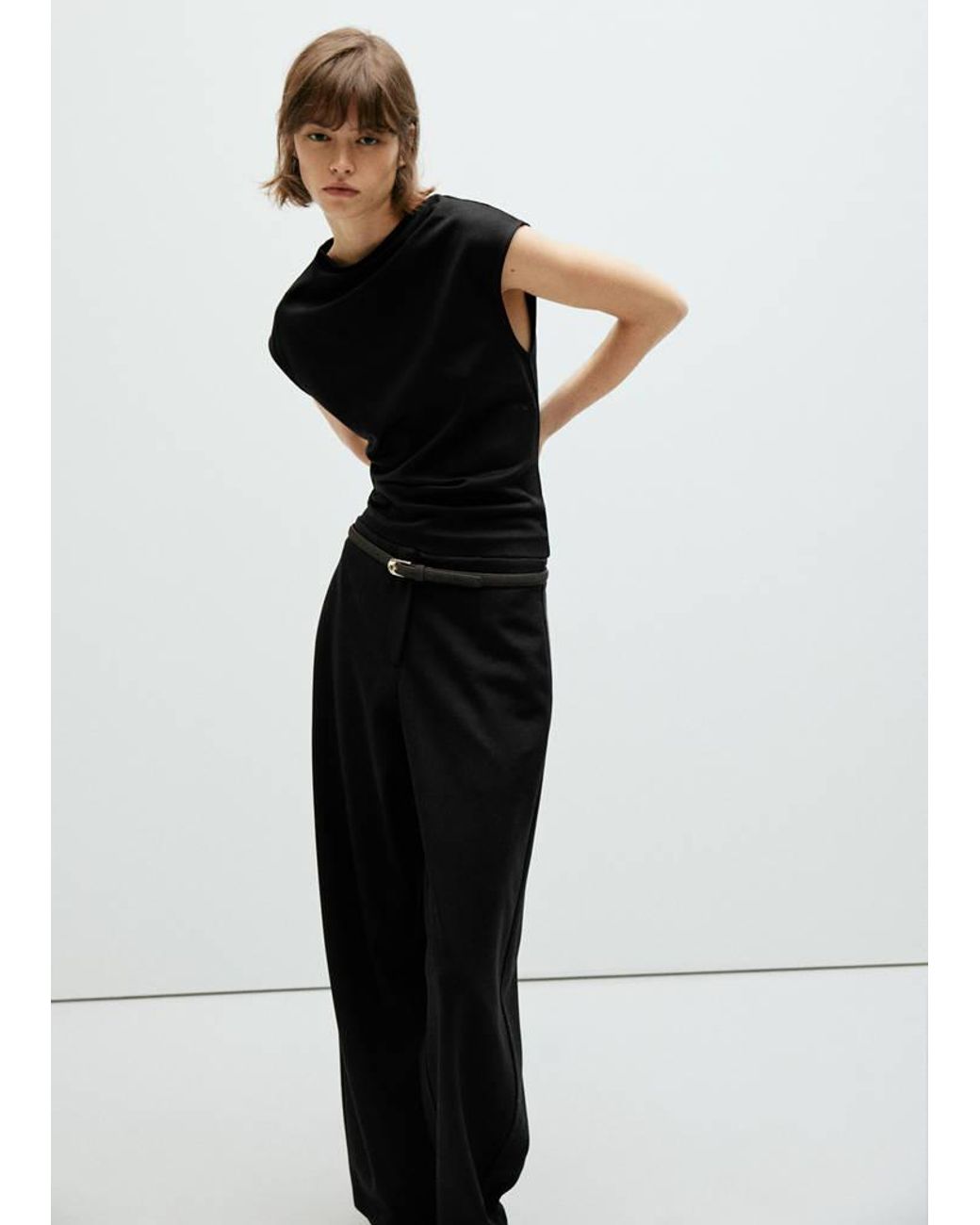 Mango Black Asymmetrical Draped Top