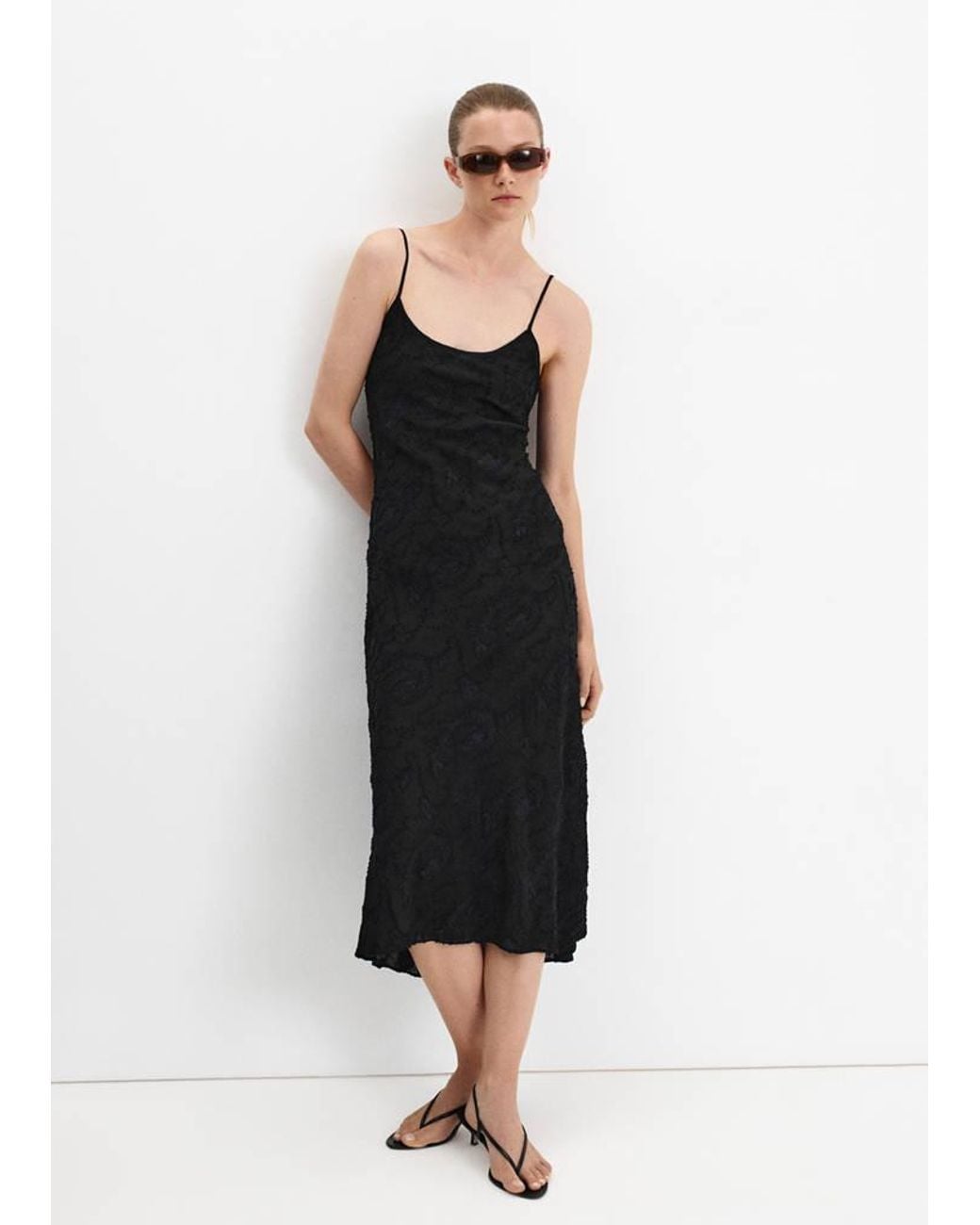 Mango Black Embroidered Dress With Back Neckline