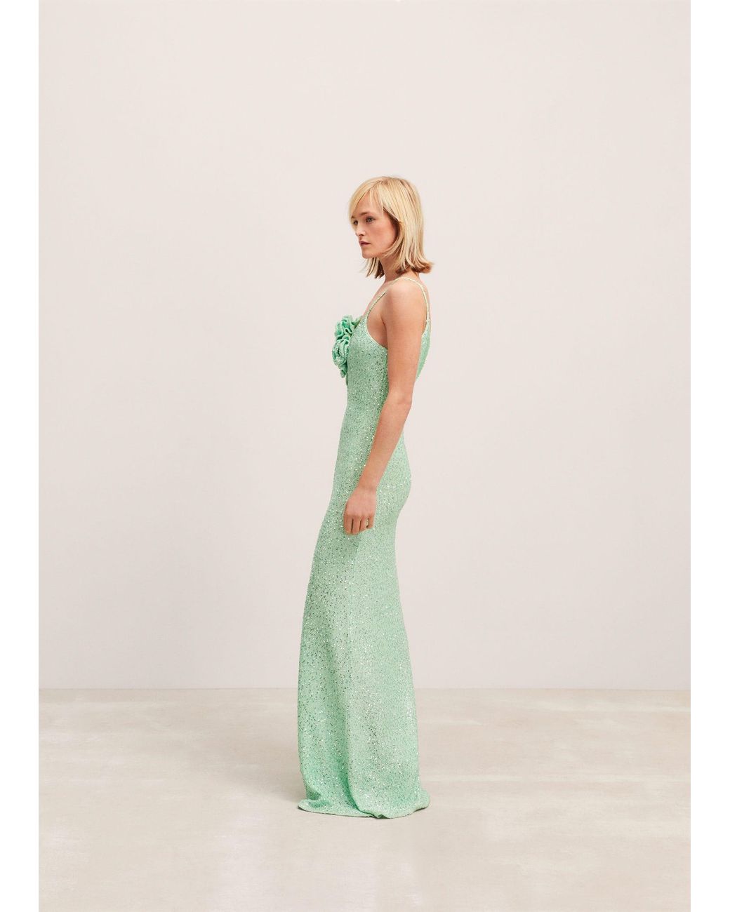 Mango Sequined Dress With Flower Detail Pastel in Green | Lyst UK