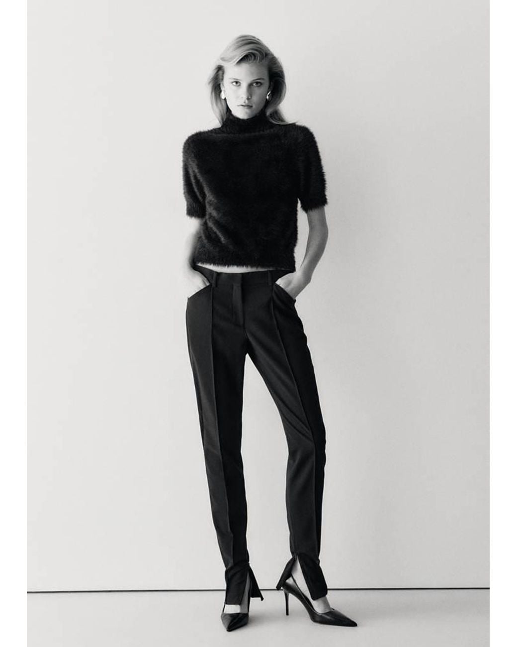 Mango Black Short-Sleeved Fuzzy Knit Jumper