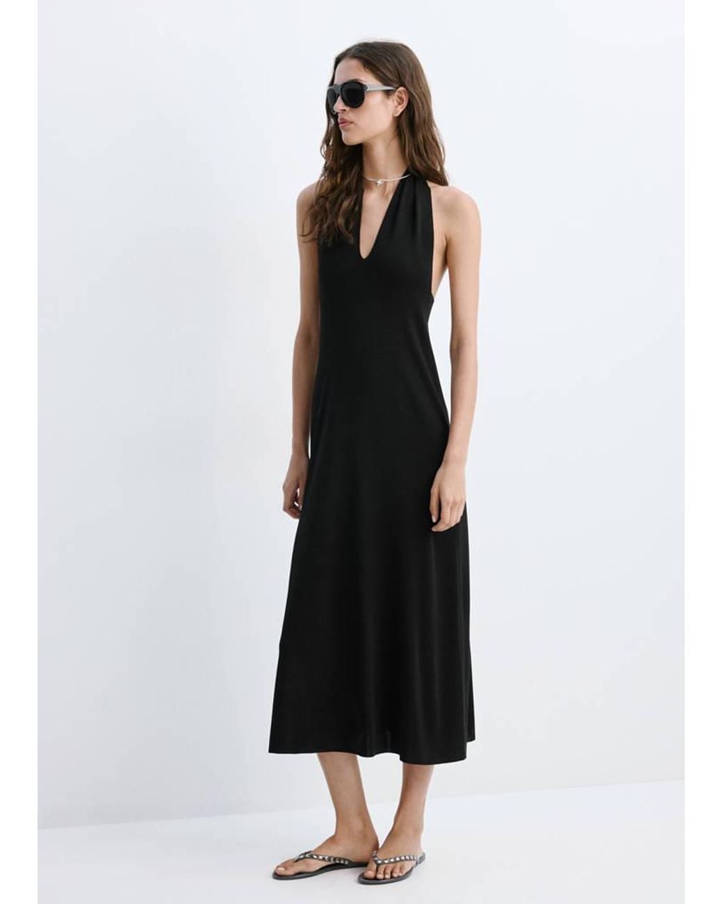 Mango Black Halter Dress With Back Detail