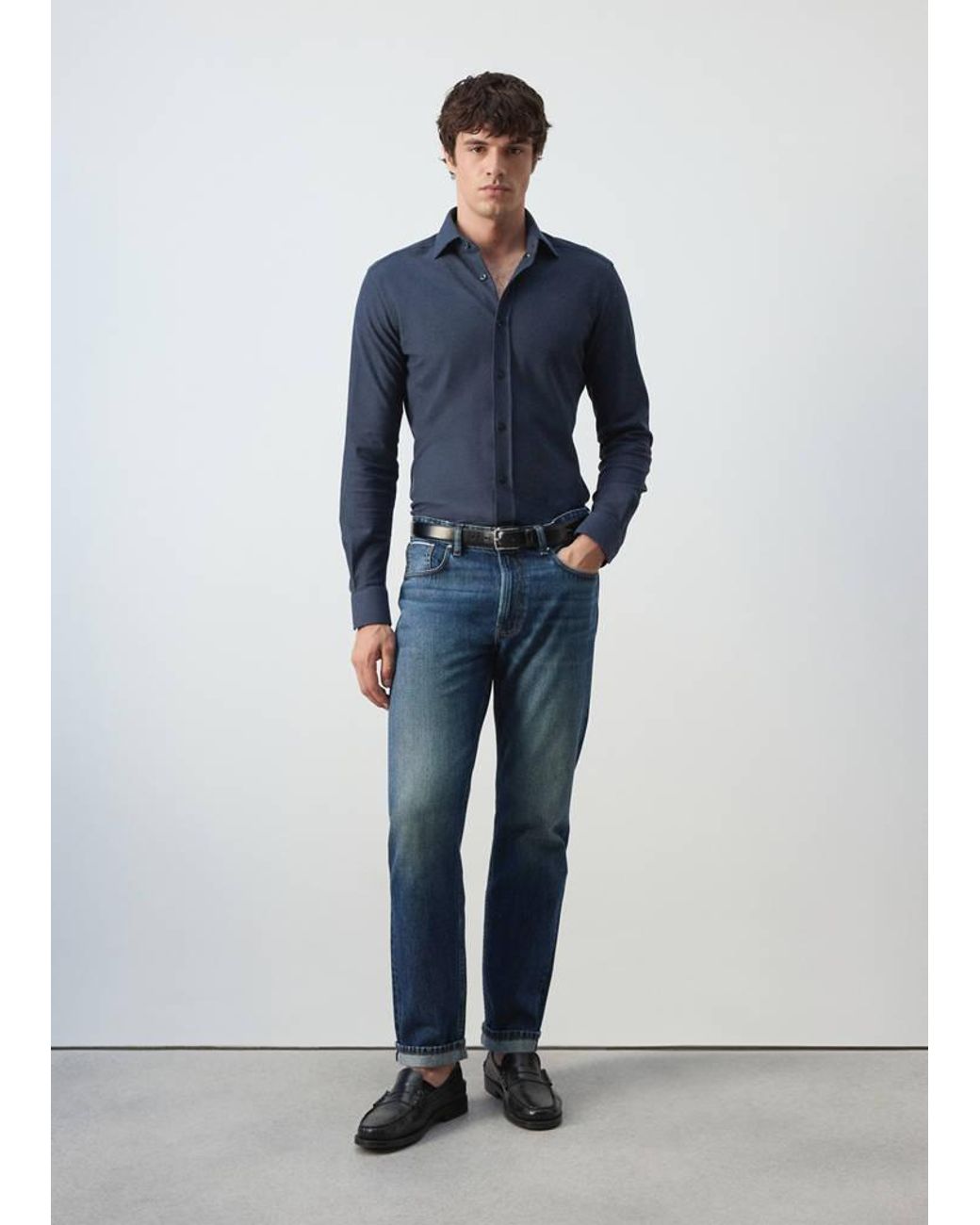 Mango Blue 100% Cotton Slim-Fit Shirt for men
