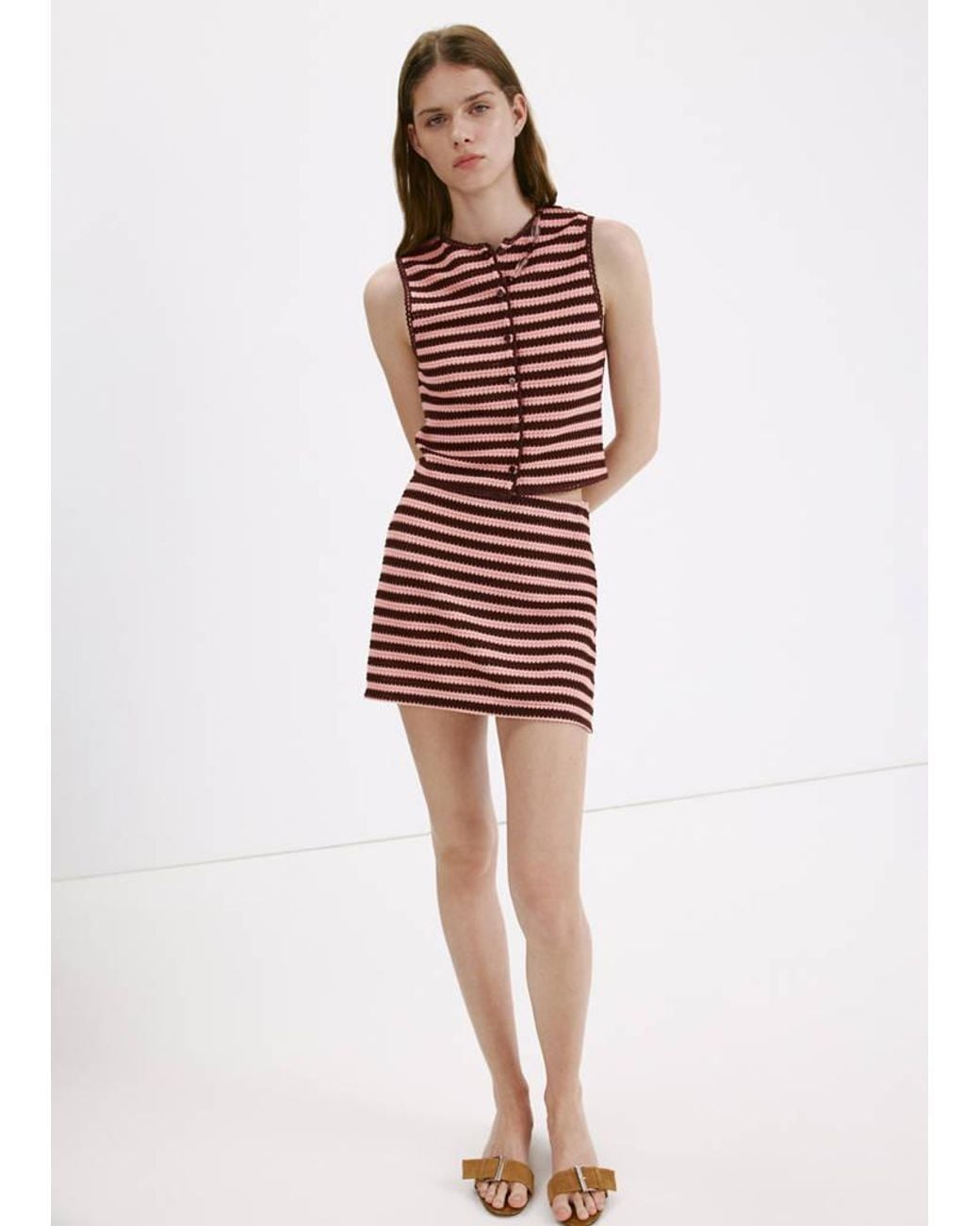 Mango Red Striped Knit Top