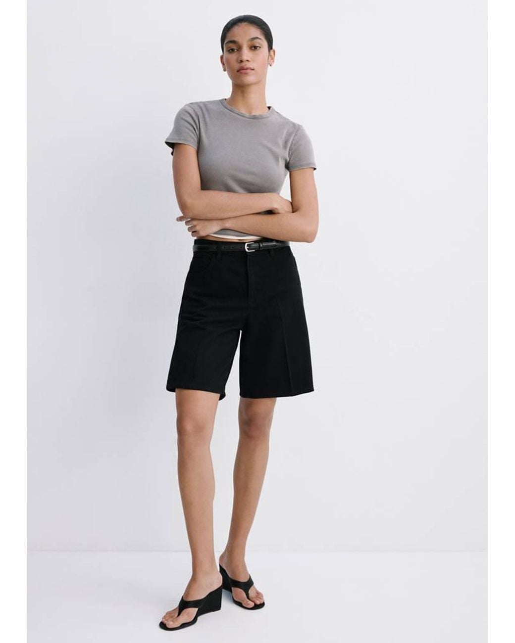Mango Multicolor High-Waist Straight-Fit Denim Shorts