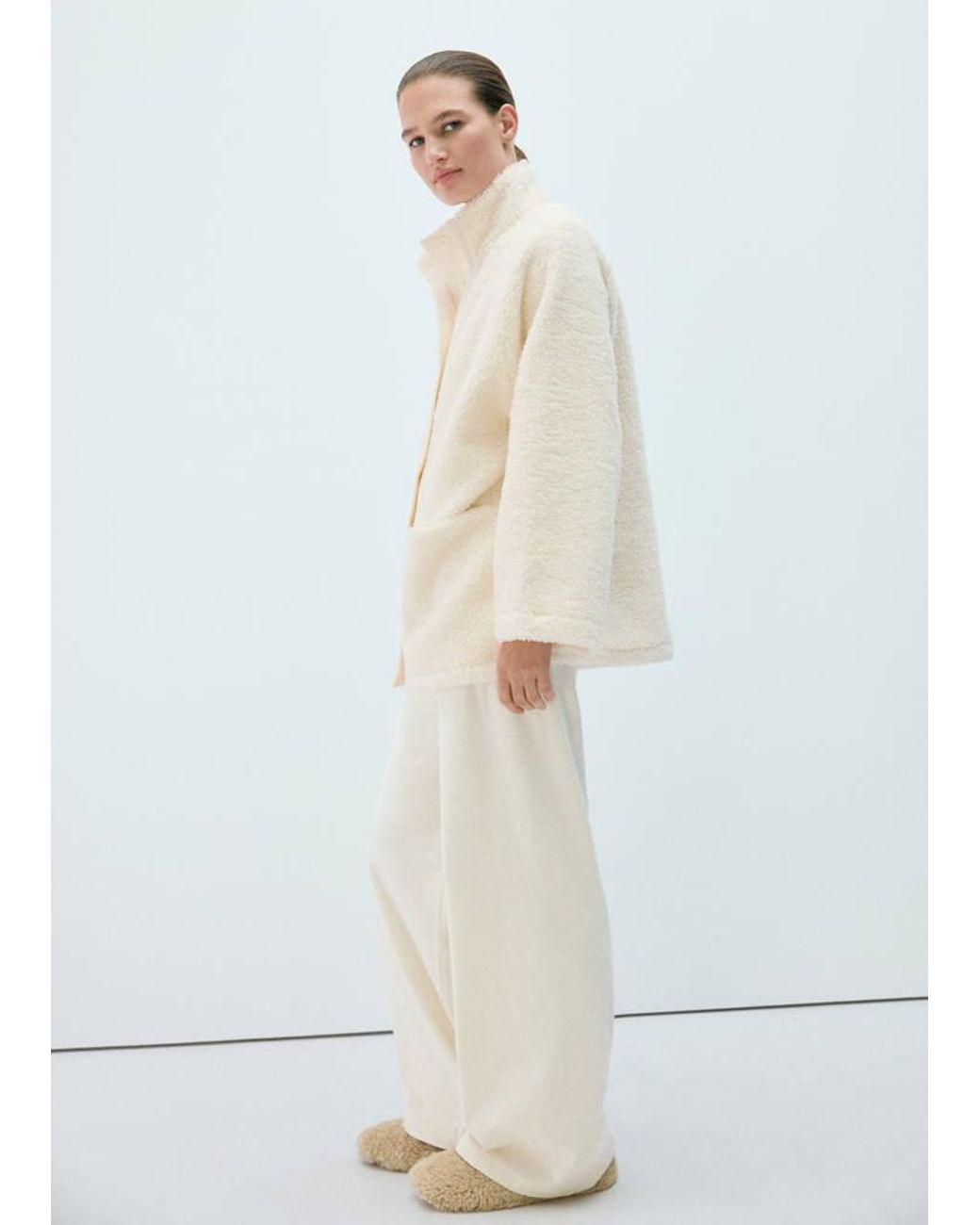 Mango White Sherpa Buttoned Cardigan