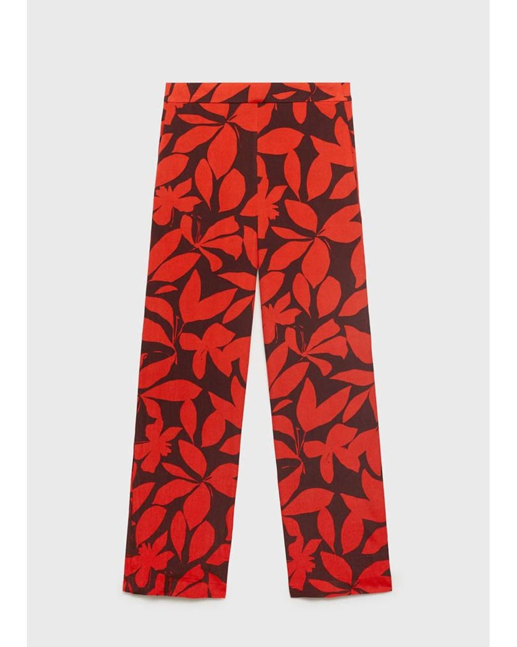 Mango Red Flowy Printed Trousers