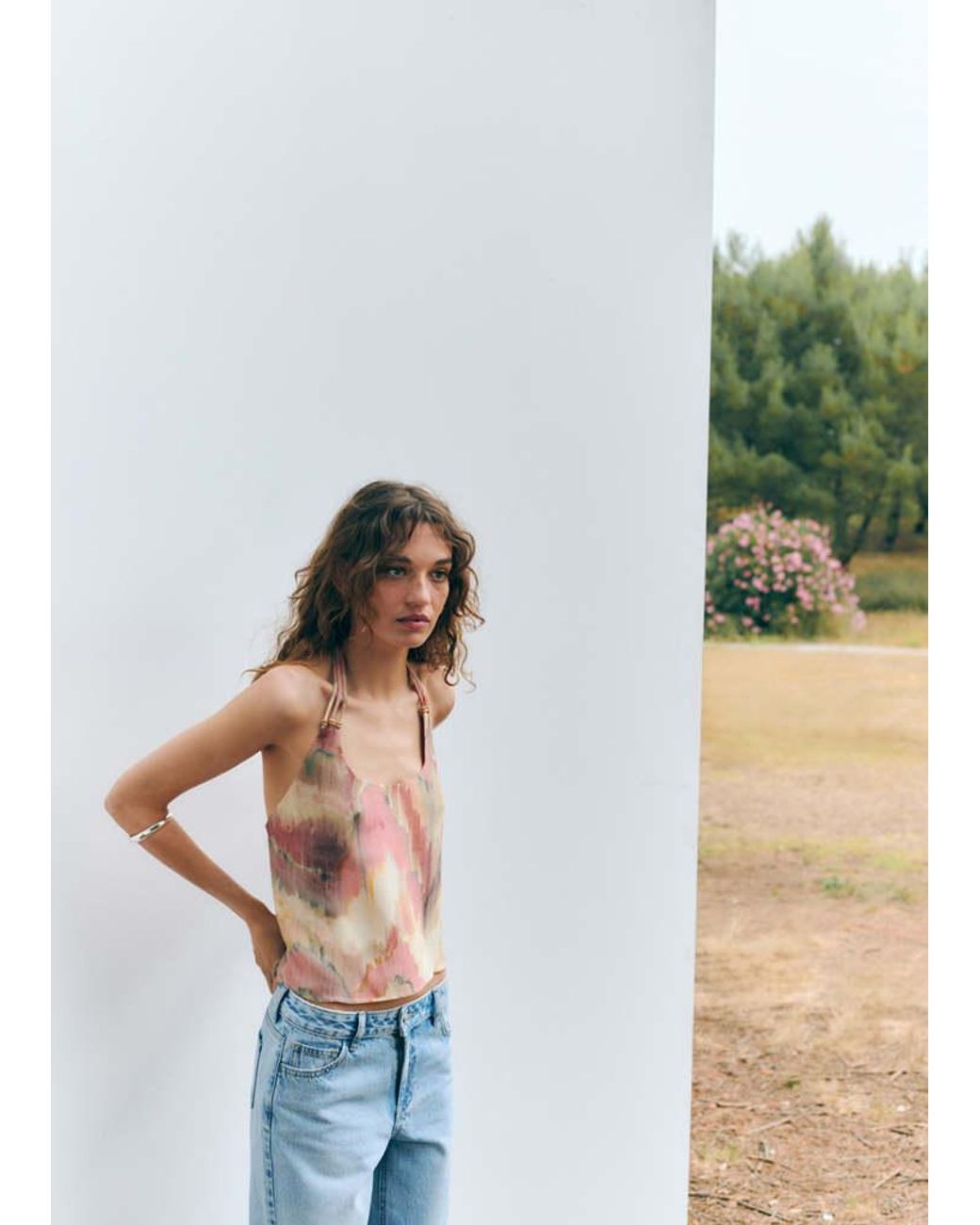 MANGO TEEN White Halter Neck Tie-Dye Top