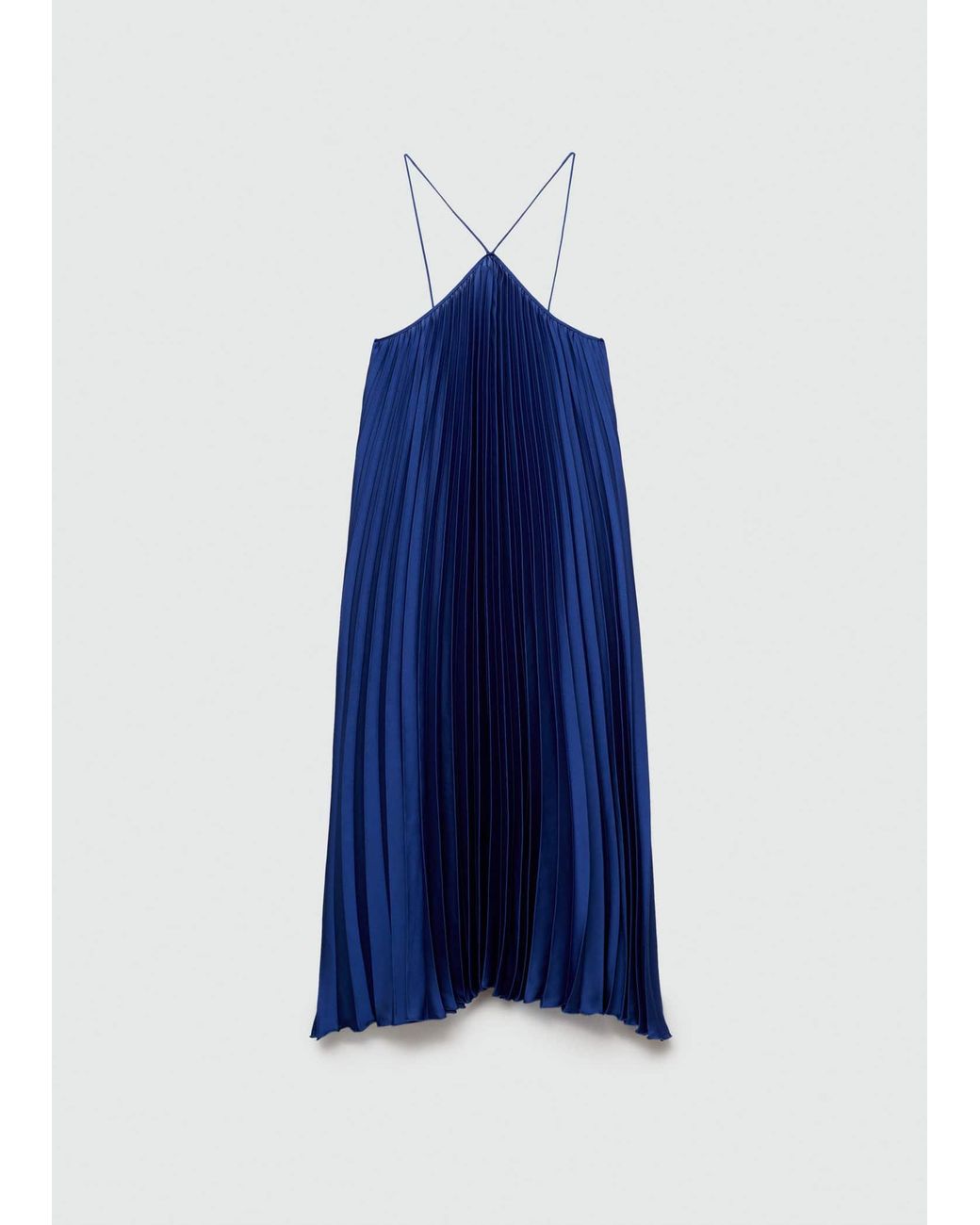 Mango Pleated Halter Neck Dress in Blue | Lyst UK